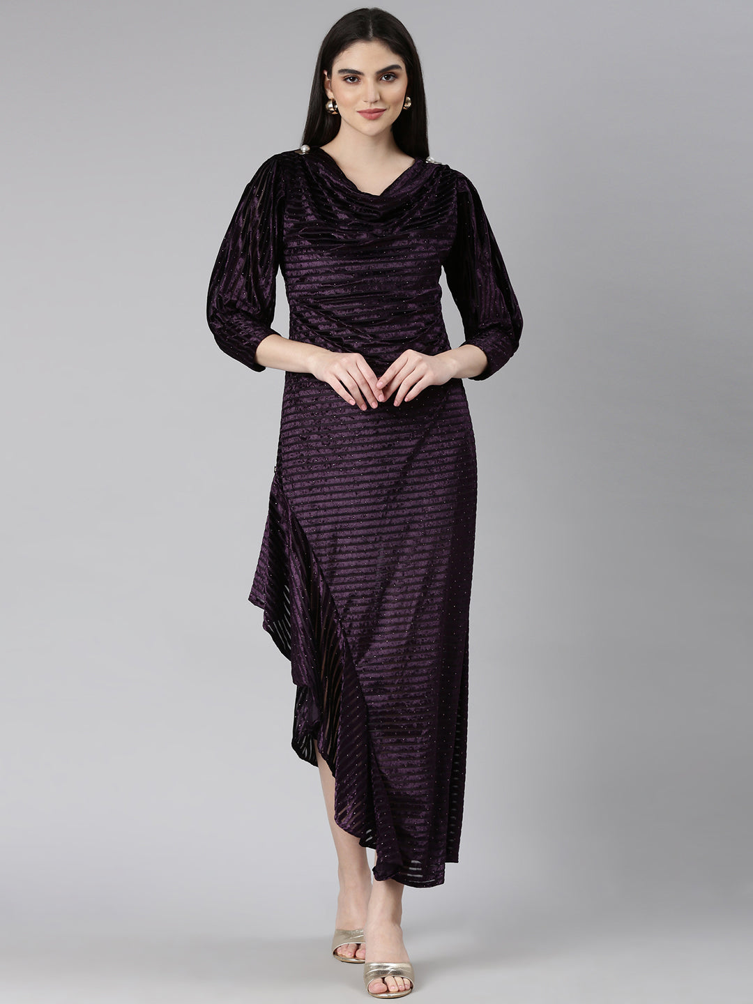 Women Purple Striped Gown Dress