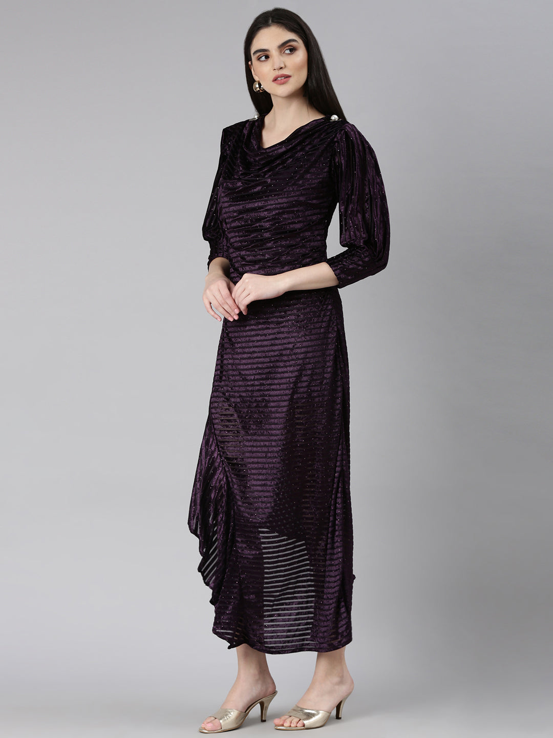 Women Purple Striped Gown Dress