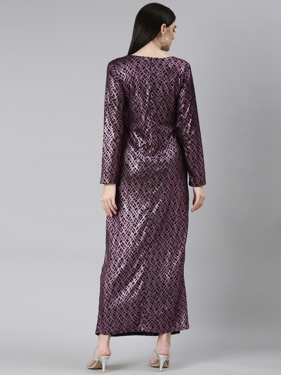 Women Mauve Geometrical Gown Dress