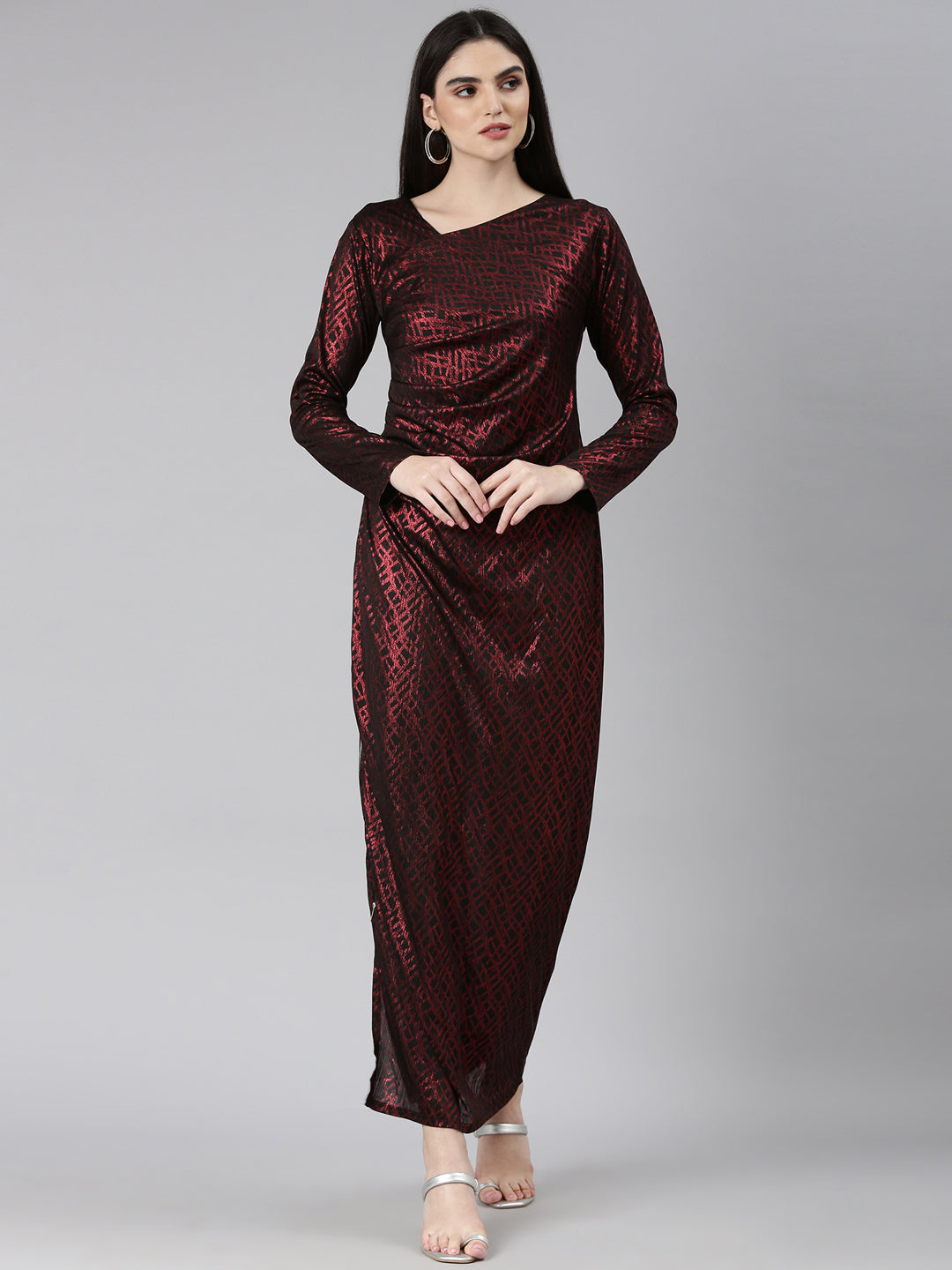 Women Red Geometrical Gown Dress