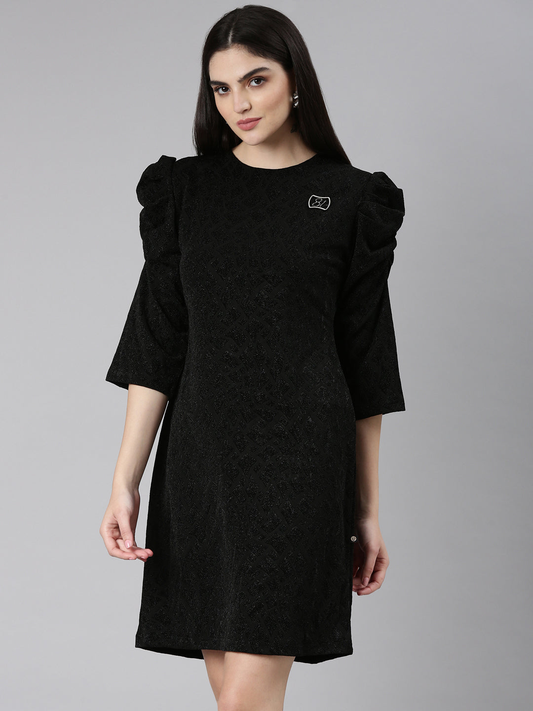 Women Black Geometrical A-Line Dress