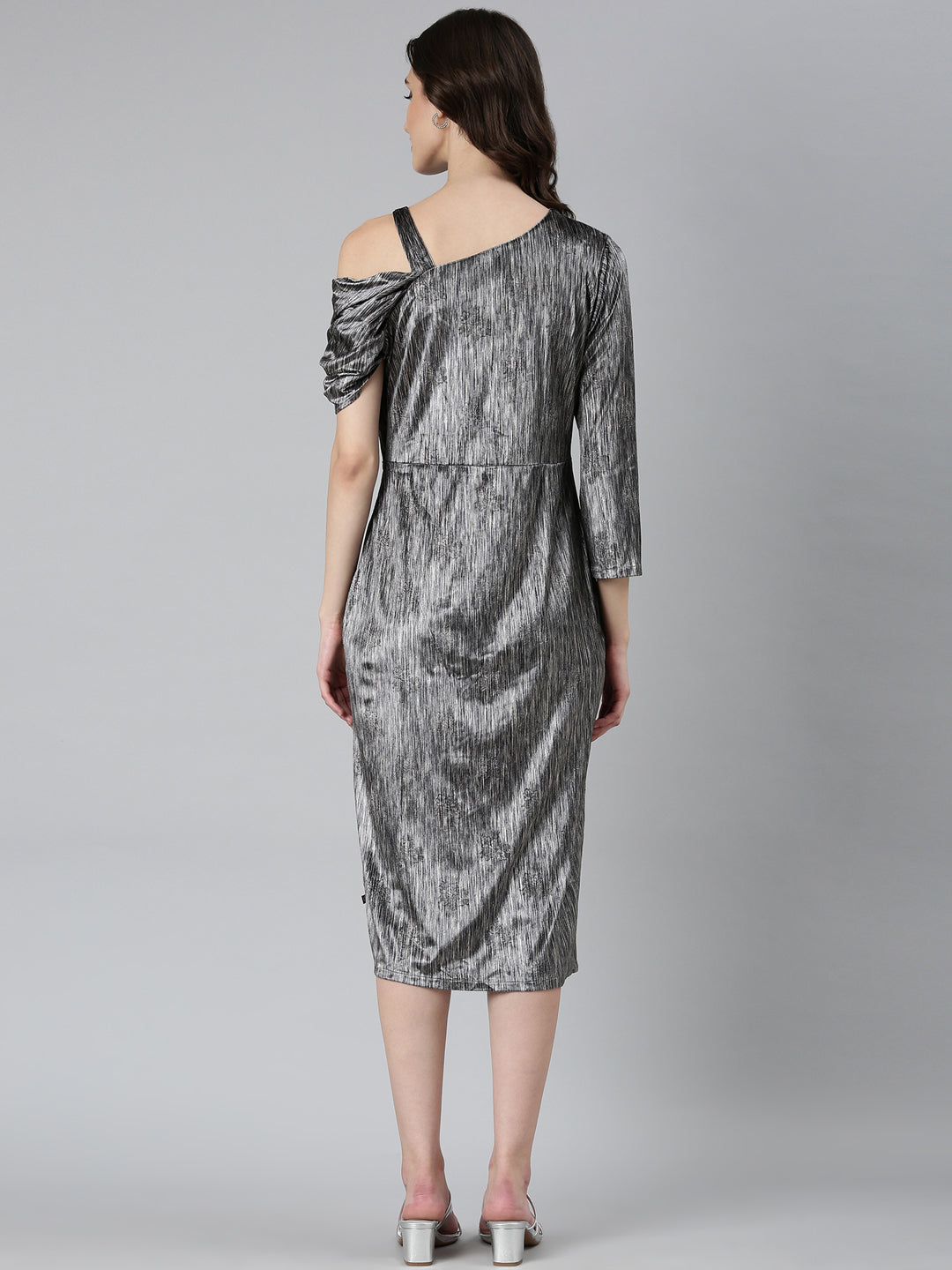 Women Grey Striped Sheath Dress