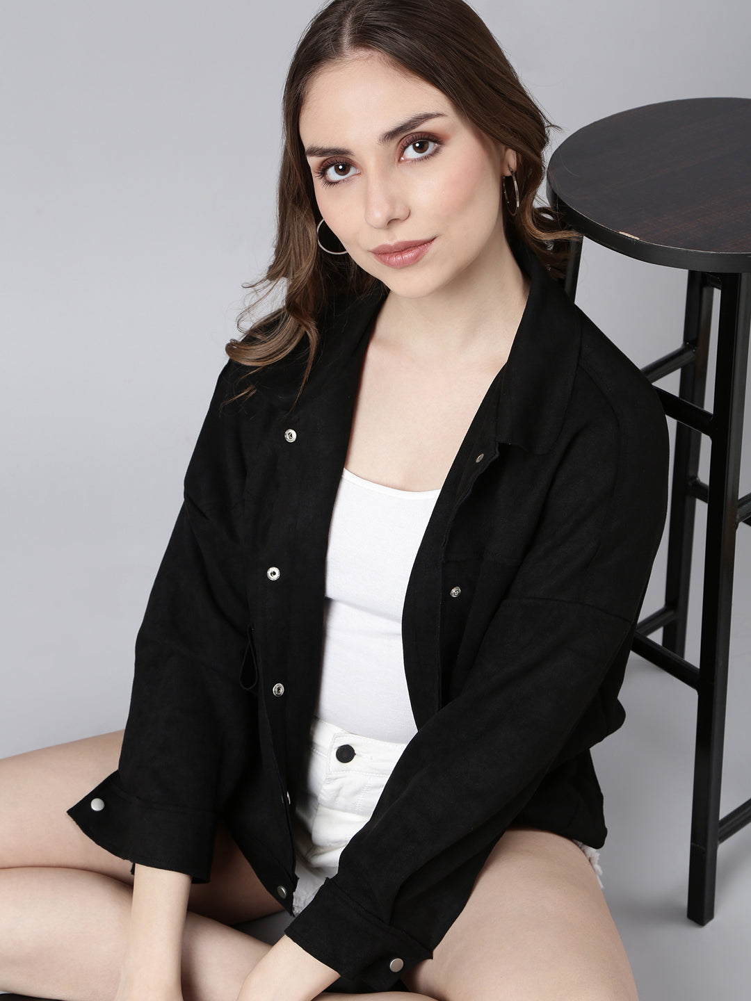 Women Solid Black Oversized Drop Shoulder Tailored Jacket
