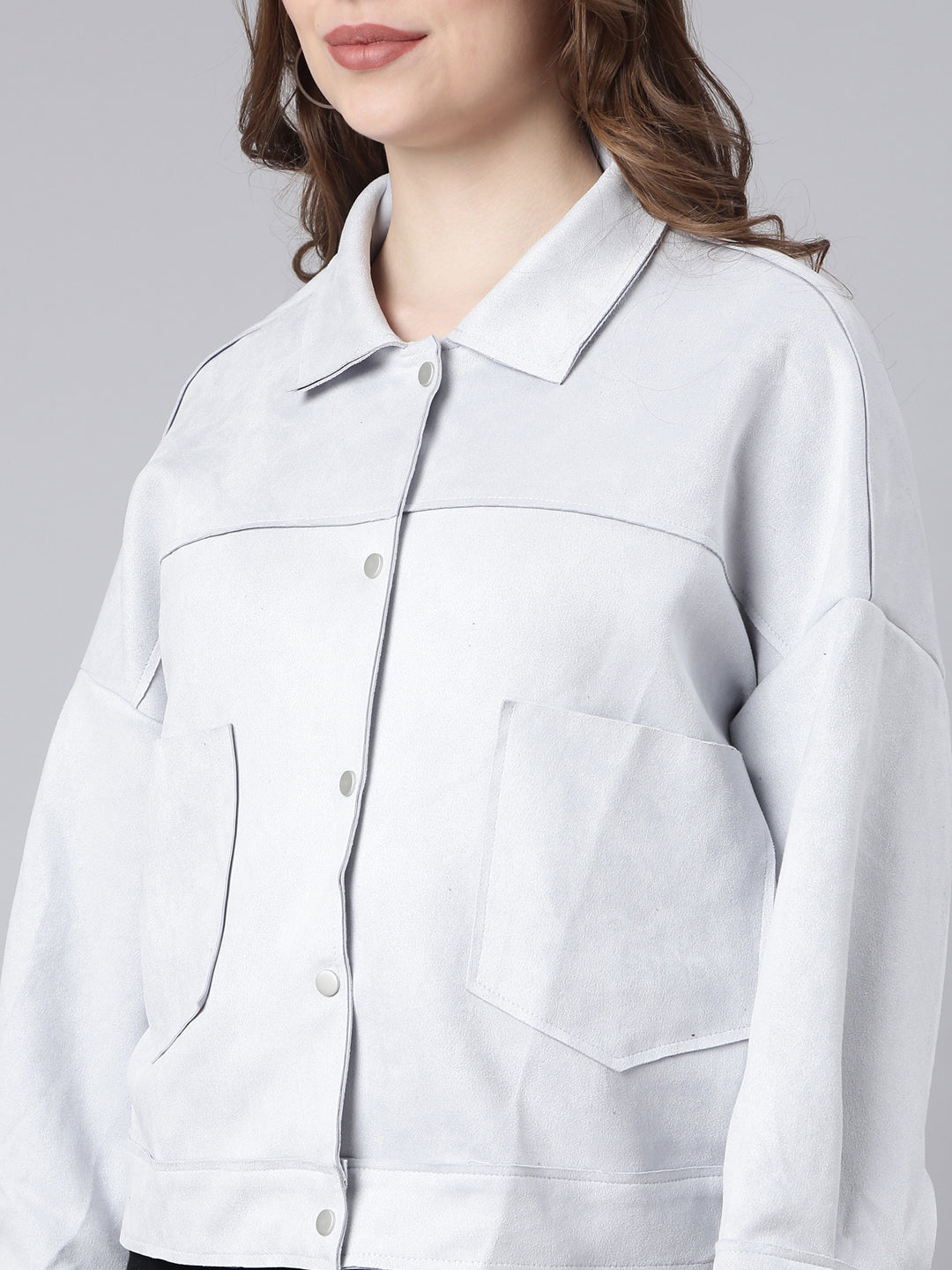 Women Solid Grey Oversized Drop Shoulder Tailored Jacket
