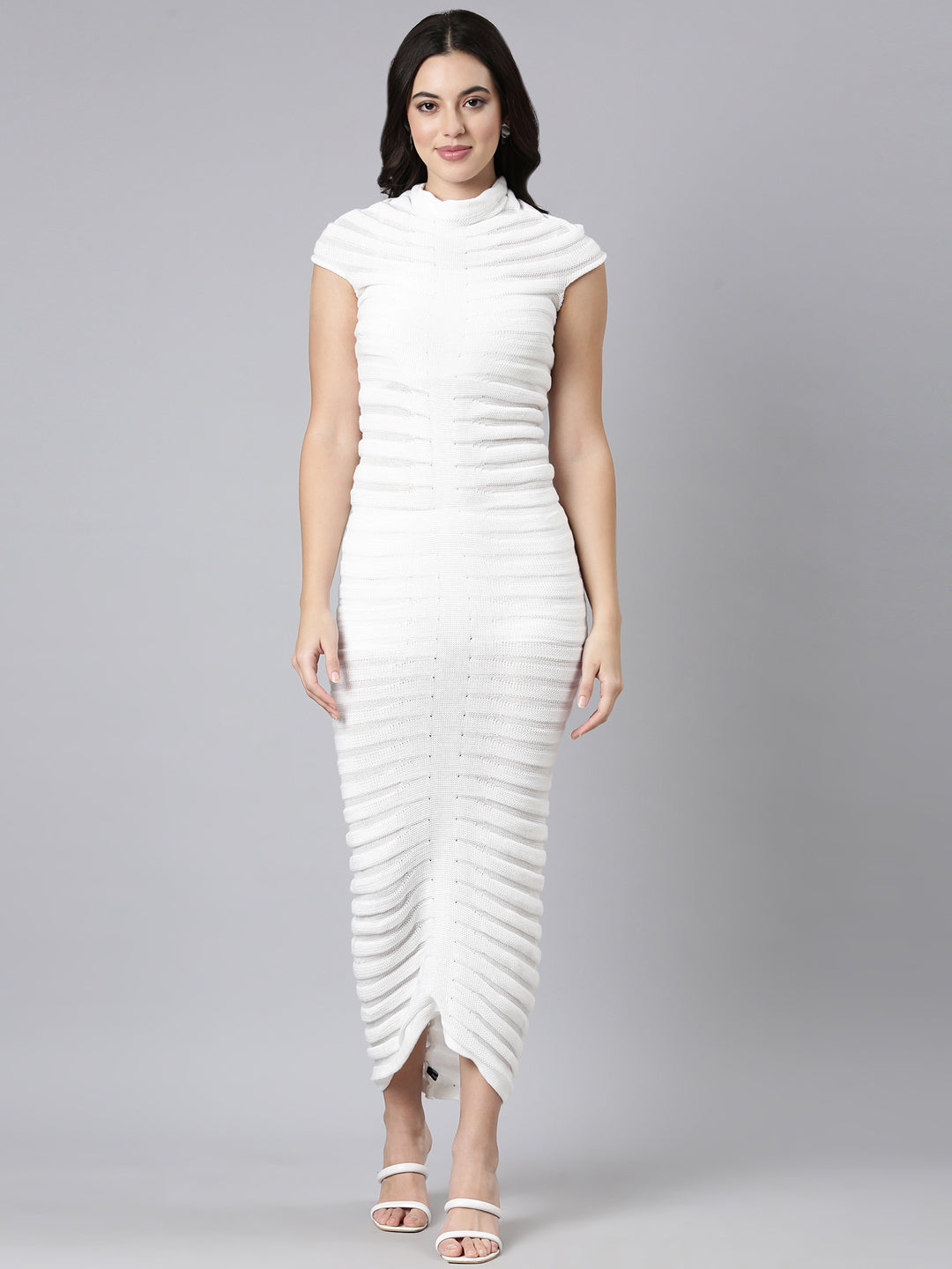 Women Self Design White Bodycon Dress