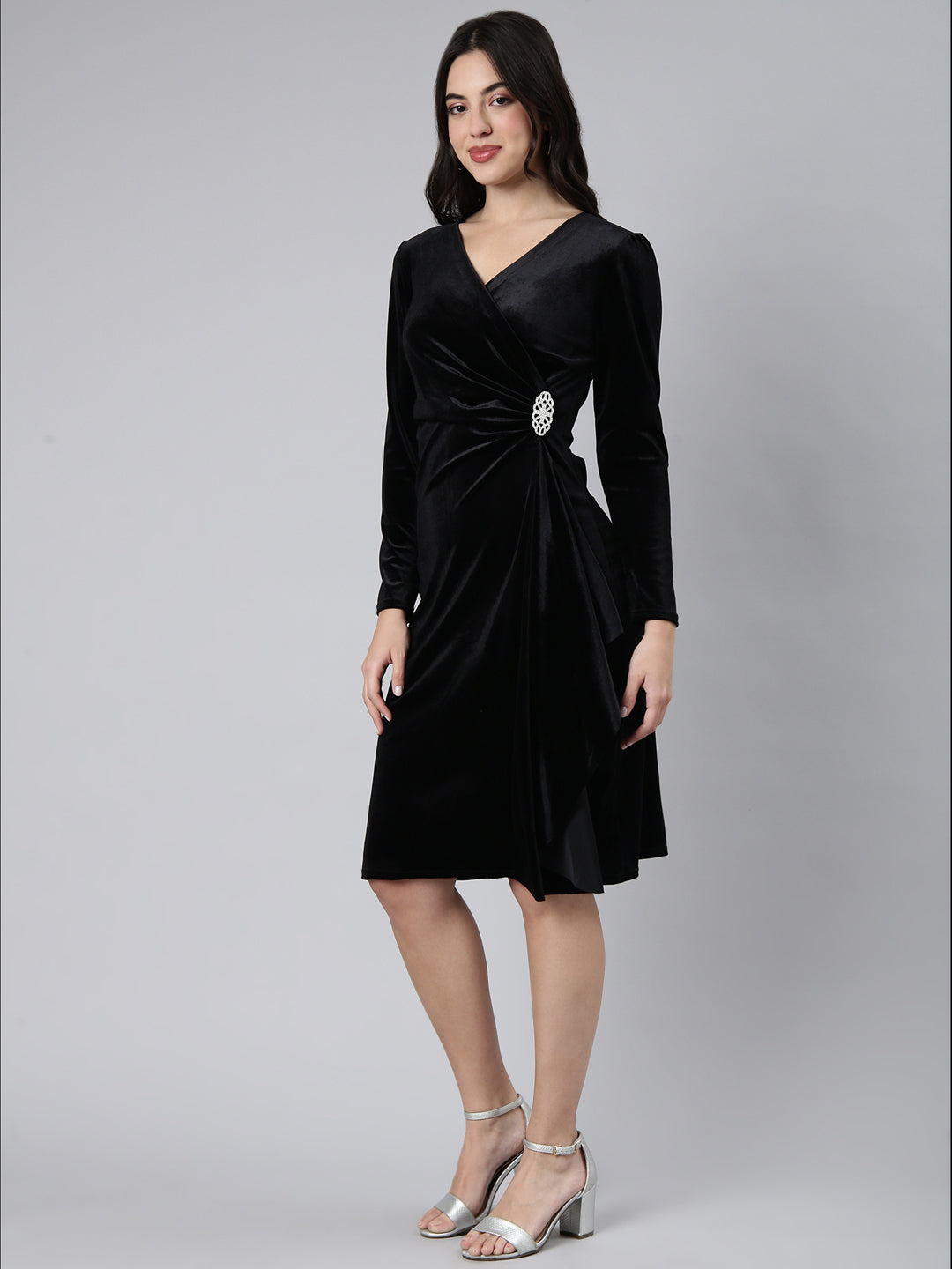 Women Solid Black A-Line Dress