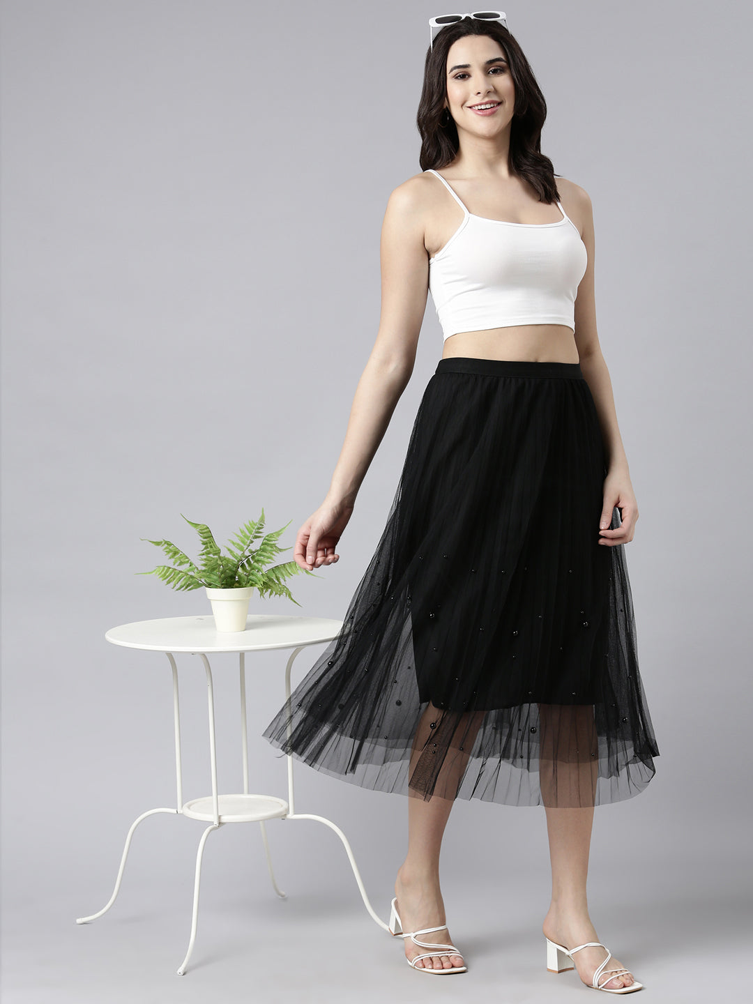 Sheer black flare skirt sales