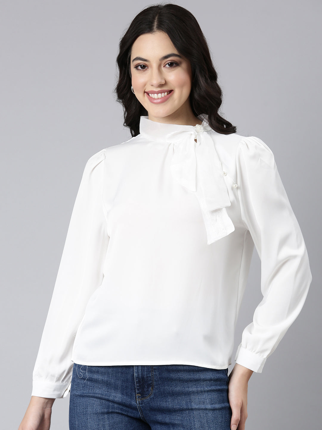 Women Solid Shirt Style White Top