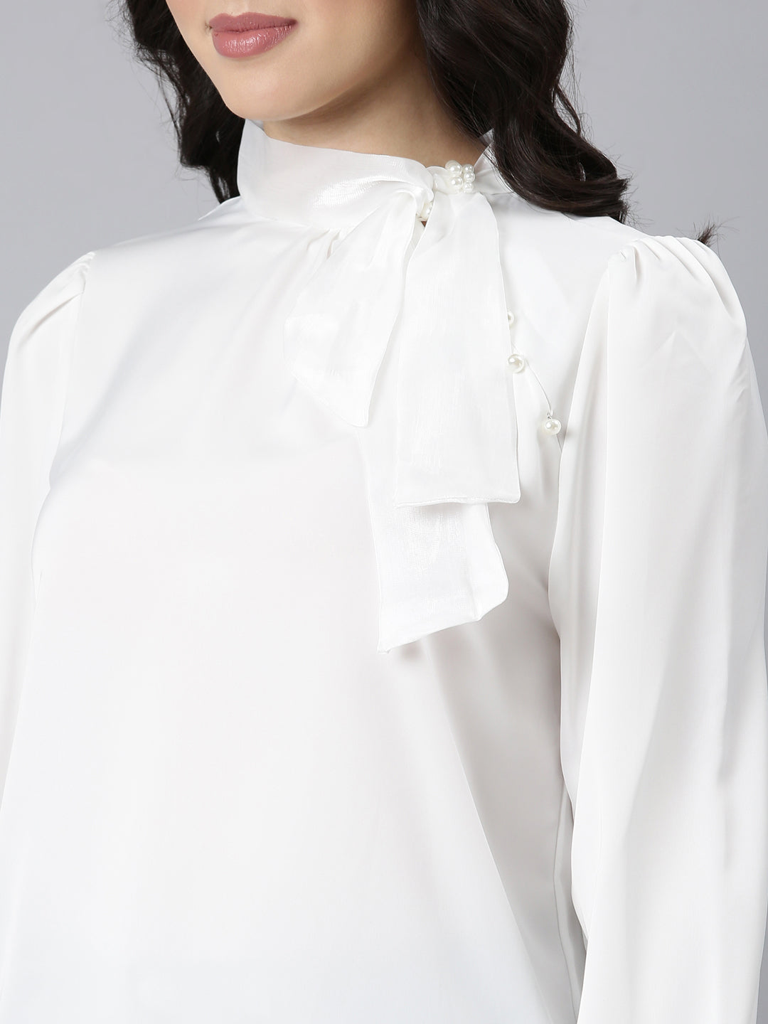 Women Solid Shirt Style White Top