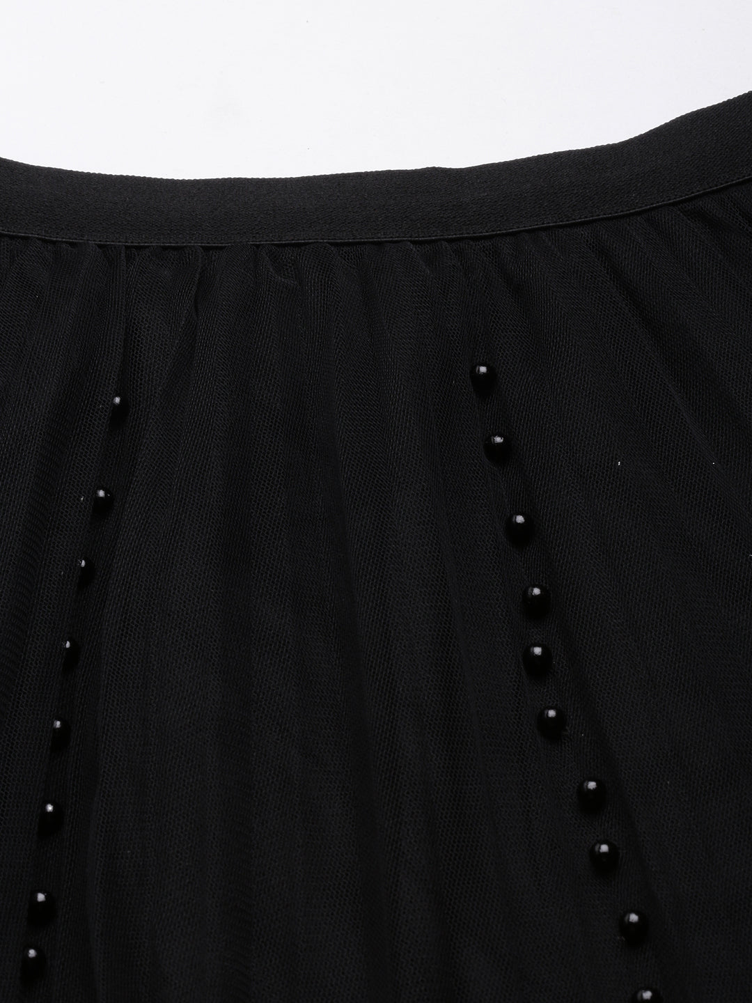 Women Solid Black Flared Midi Sheer Skirt