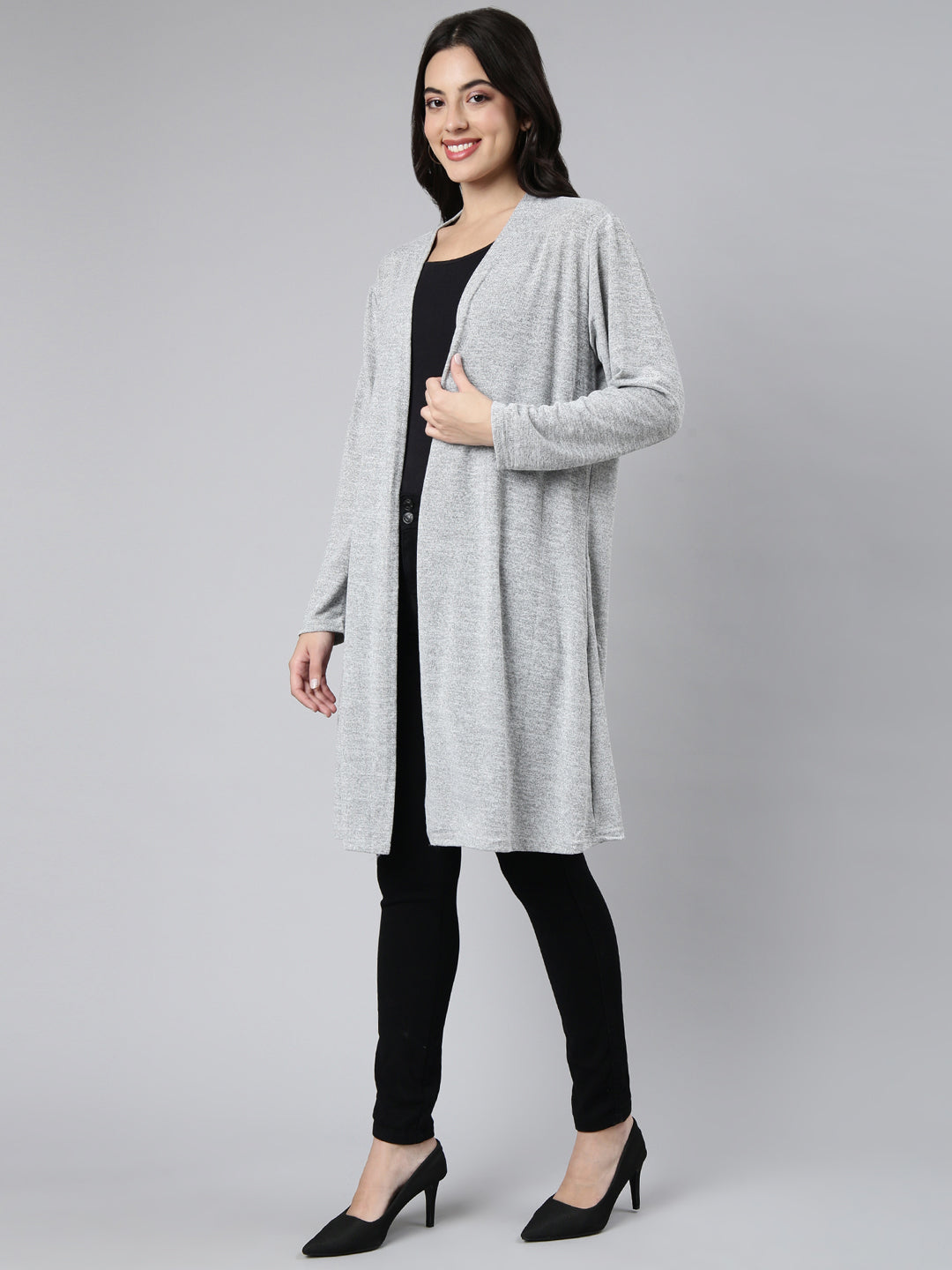 Women Solid Grey Shrug