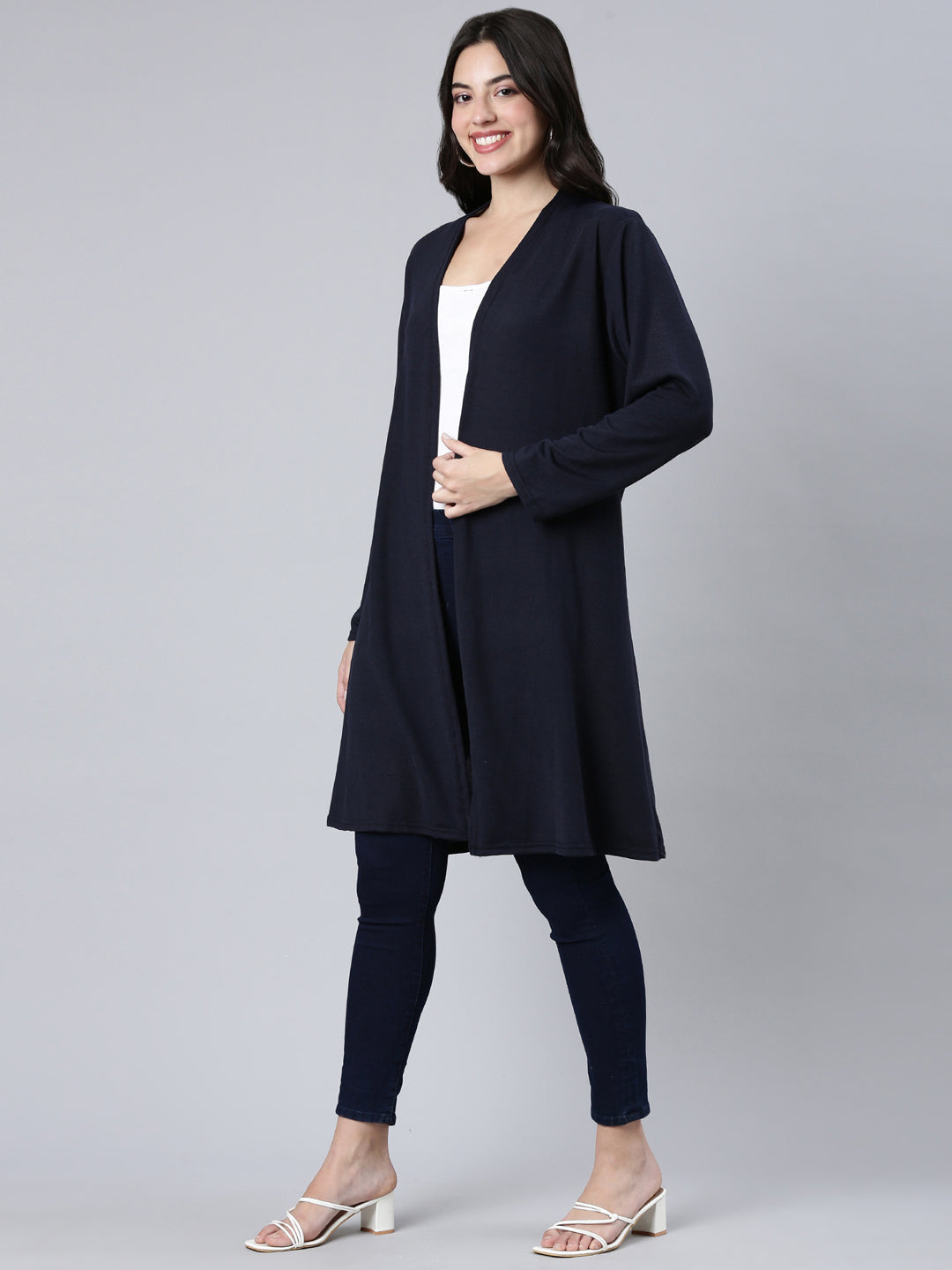 Women Solid Navy Blue Shrug