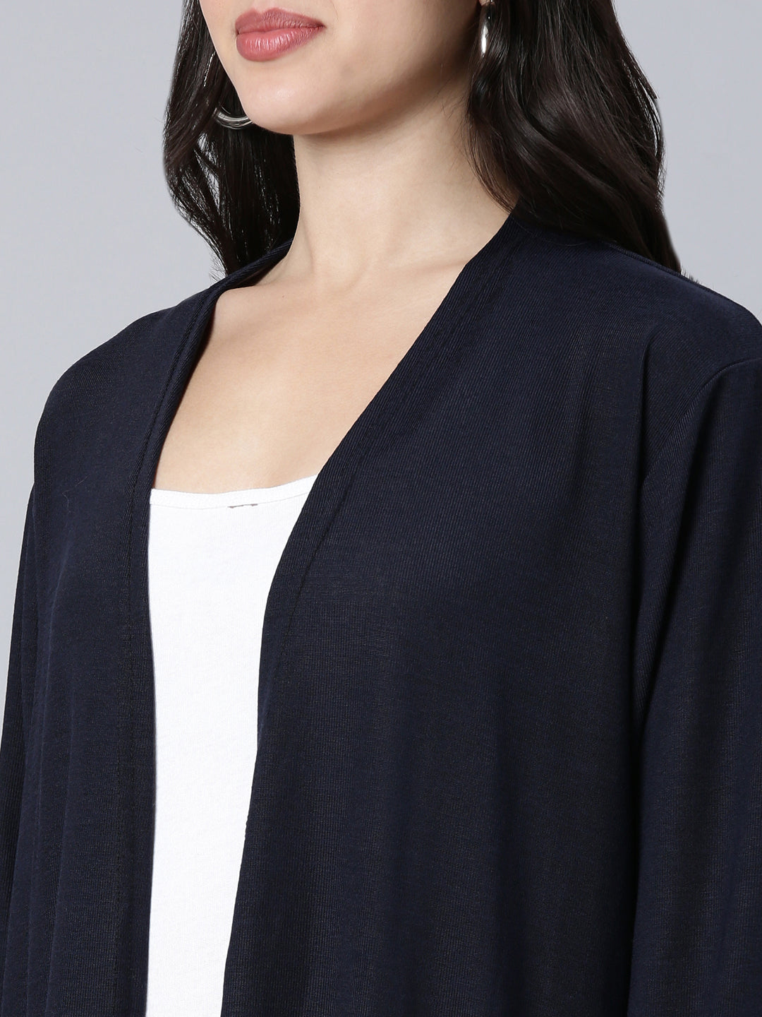 Women Solid Navy Blue Shrug