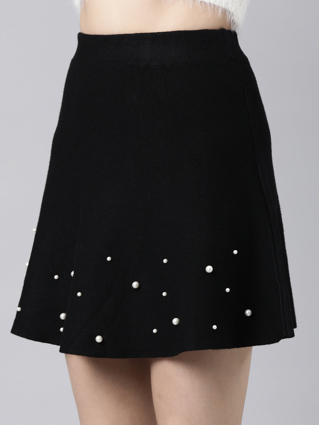 Women Solid Black Flared Mini Skirt