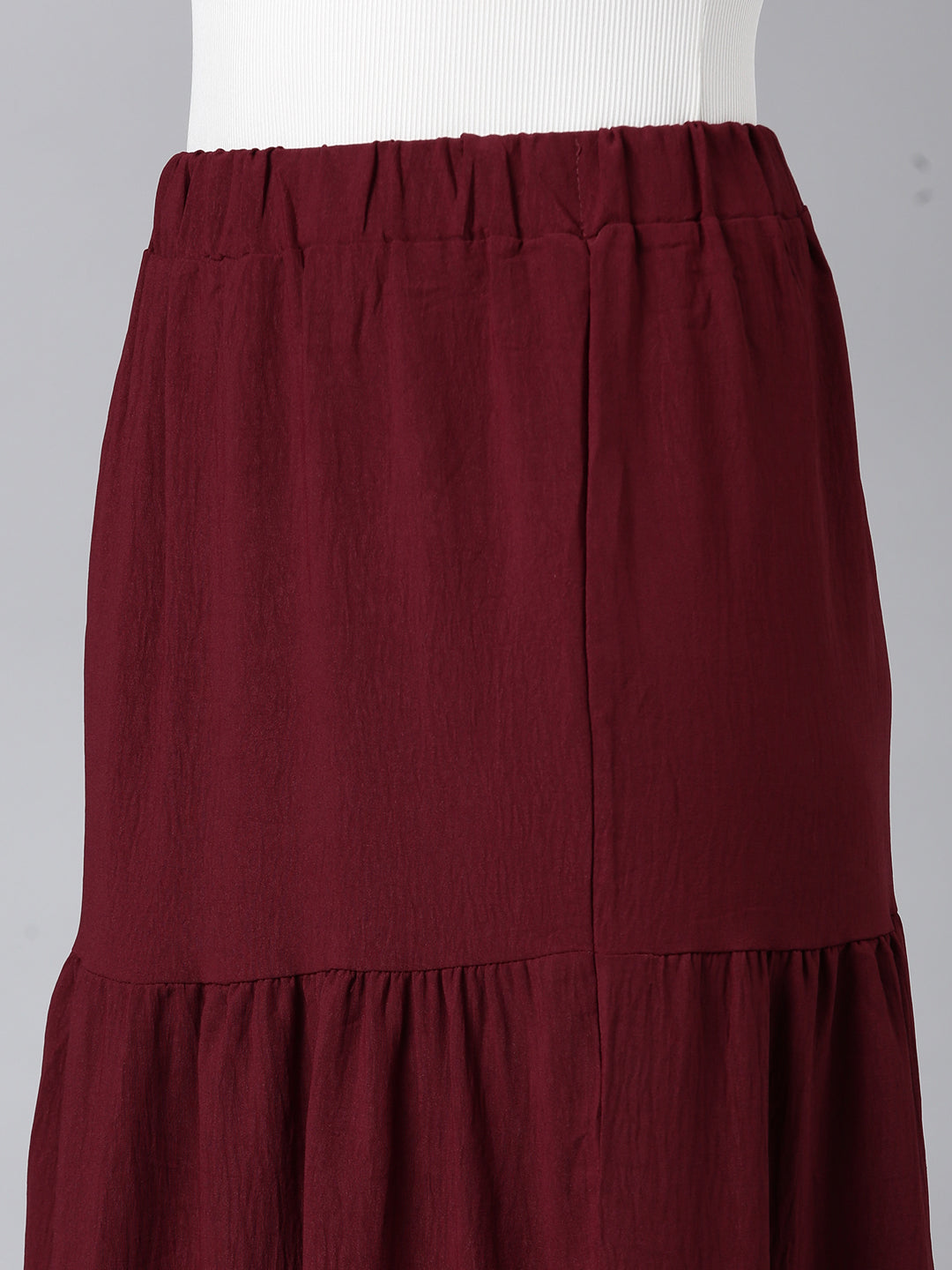 Women Solid Maroon Tiered Maxi Skirt