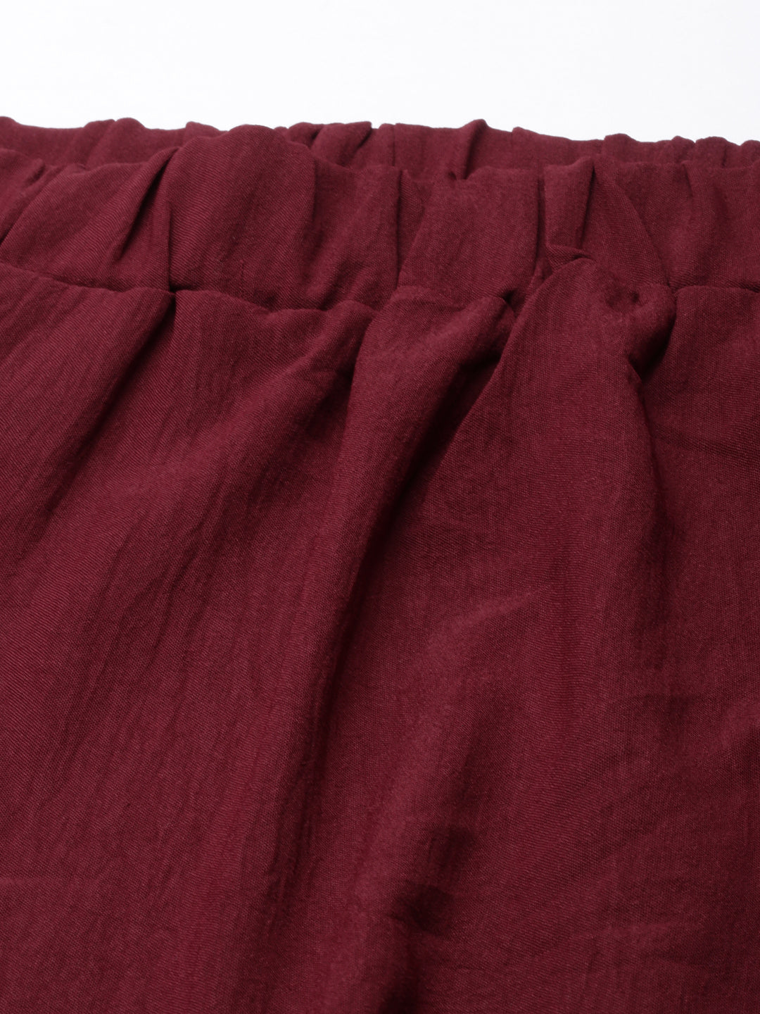 Women Solid Maroon Tiered Maxi Skirt