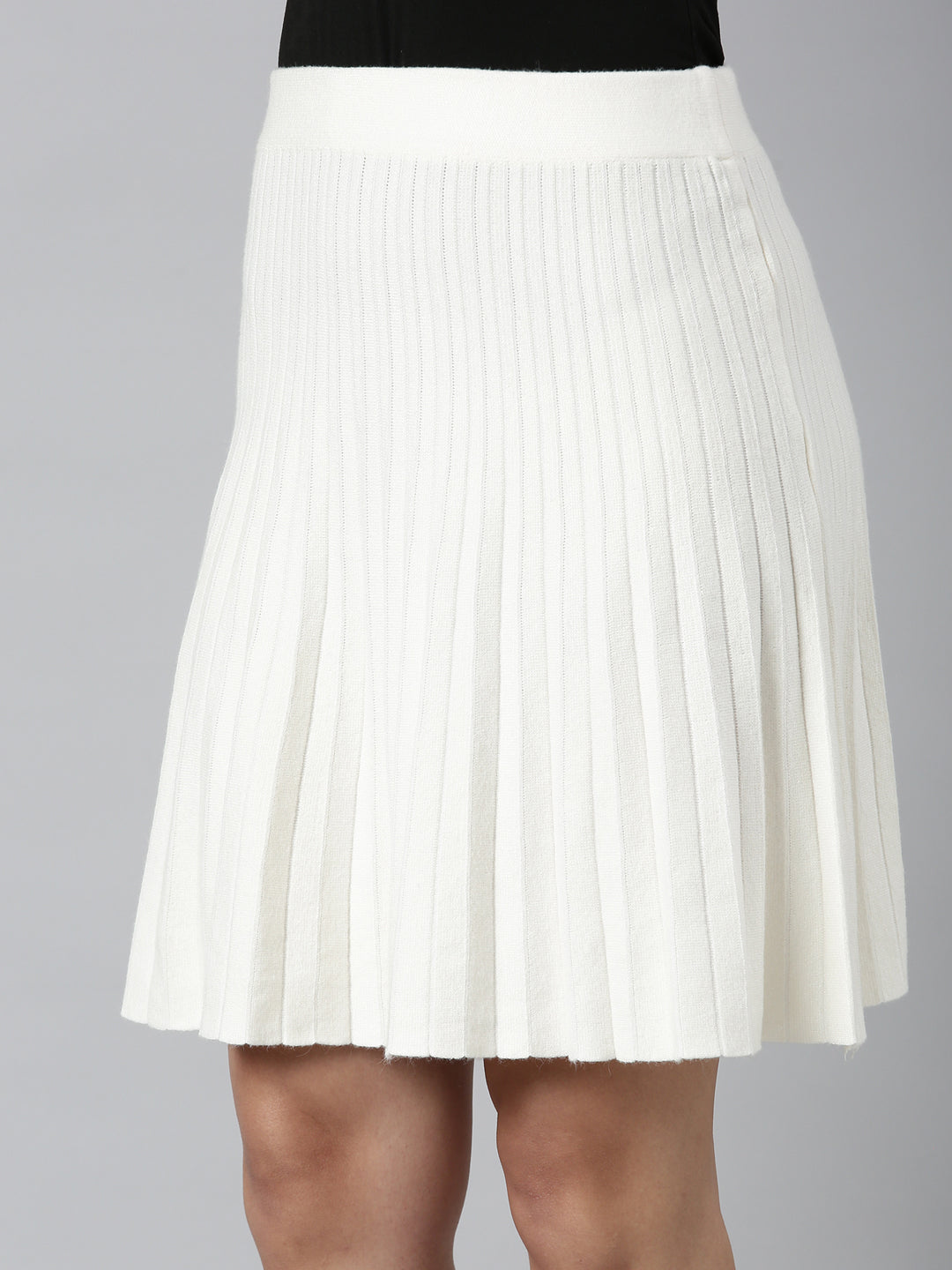 Women Self Design Cream Flared Mini Skirt