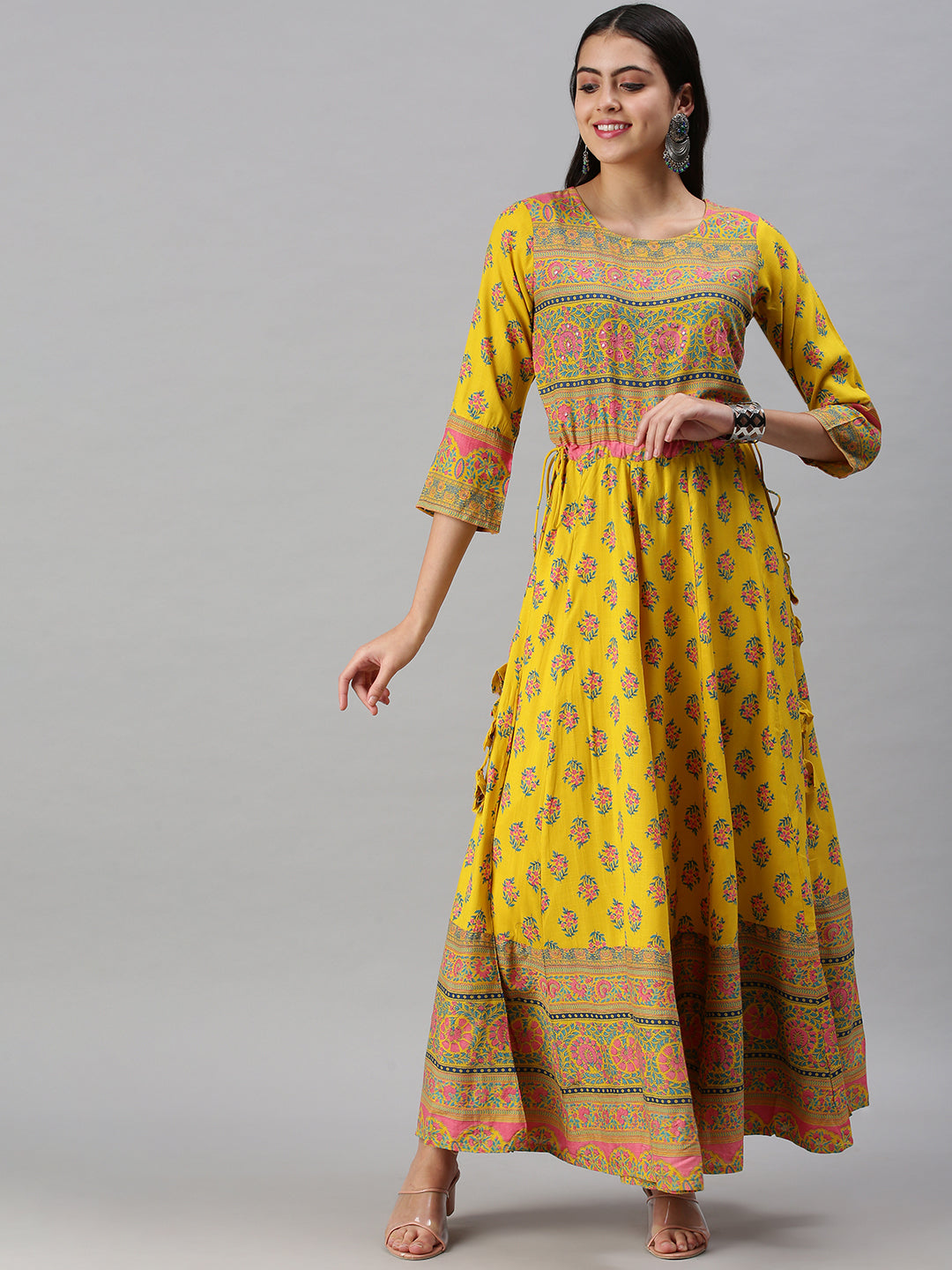 Women's Yellow Printed Anarkali Kurta