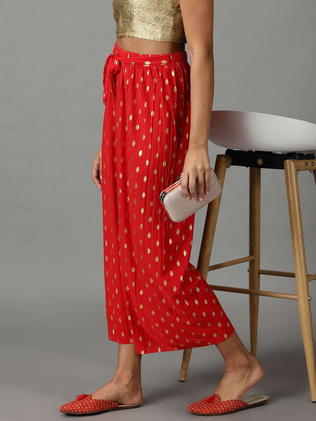 Women's Red Printed Parallel Trouser