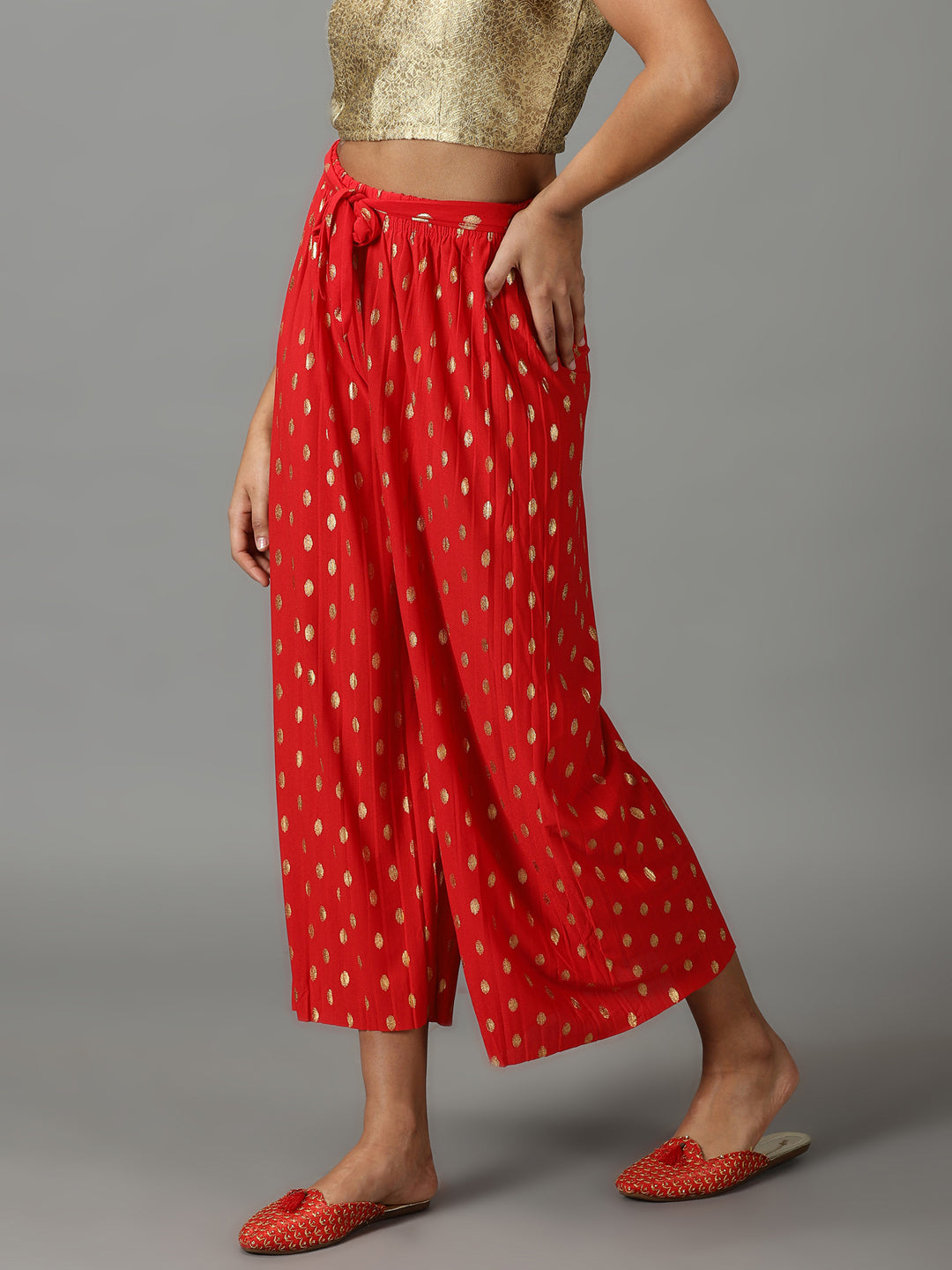 Women's Red Printed Parallel Trouser