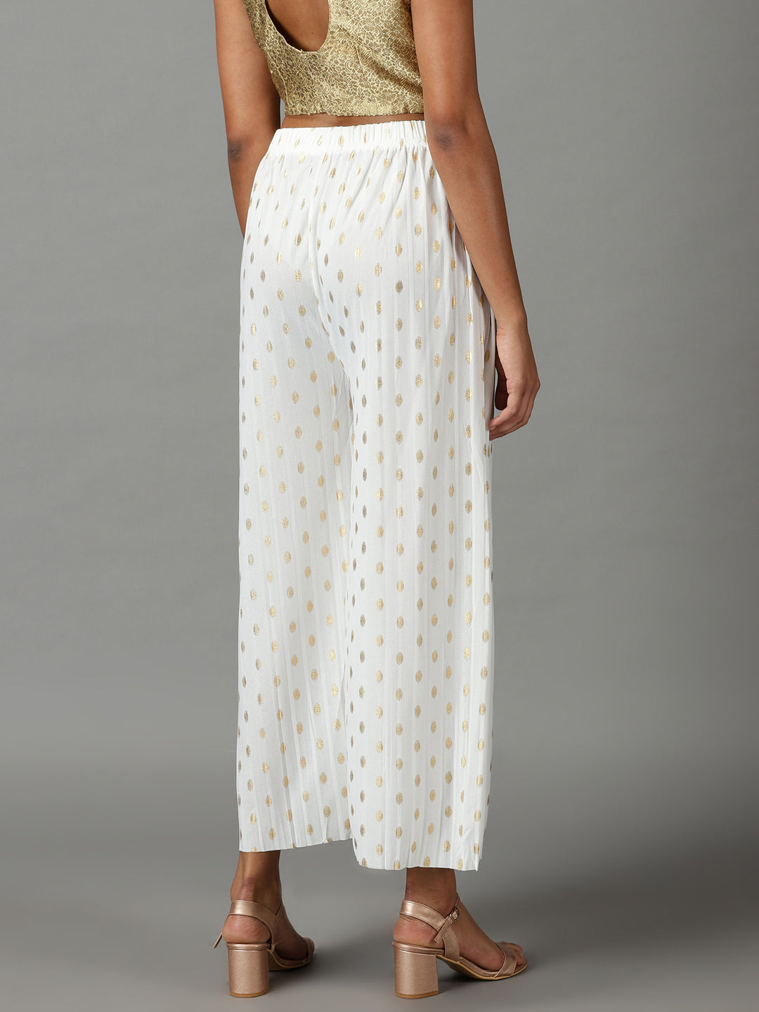 Women's White Printed Parallel Trouser