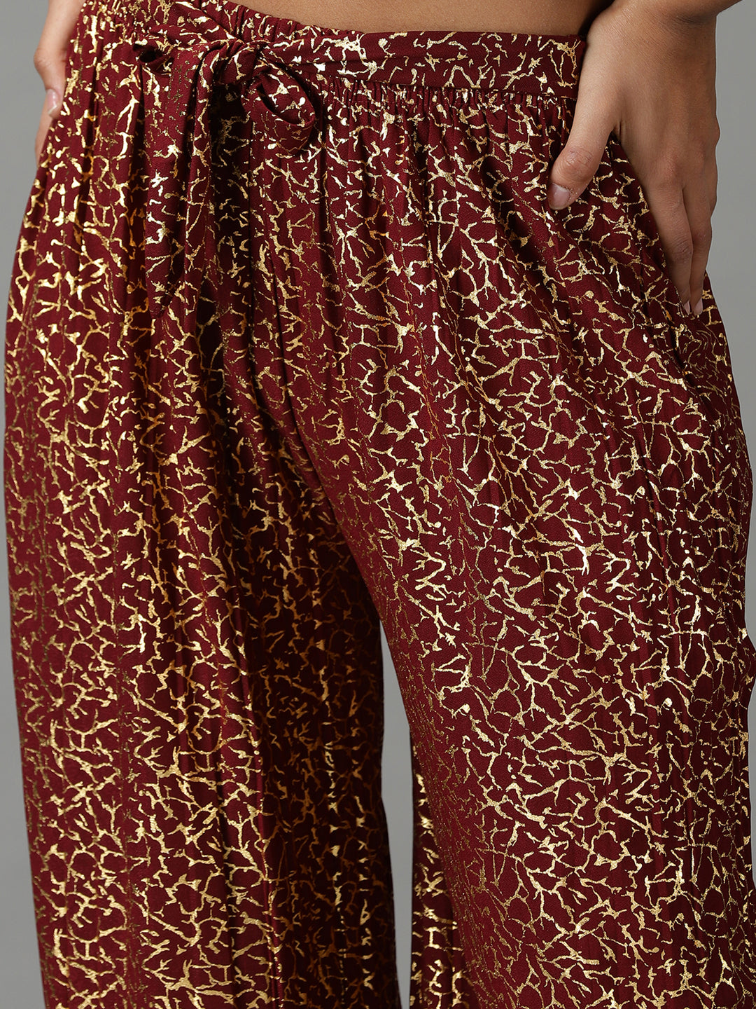 Women's Maroon Printed Parallel Trouser