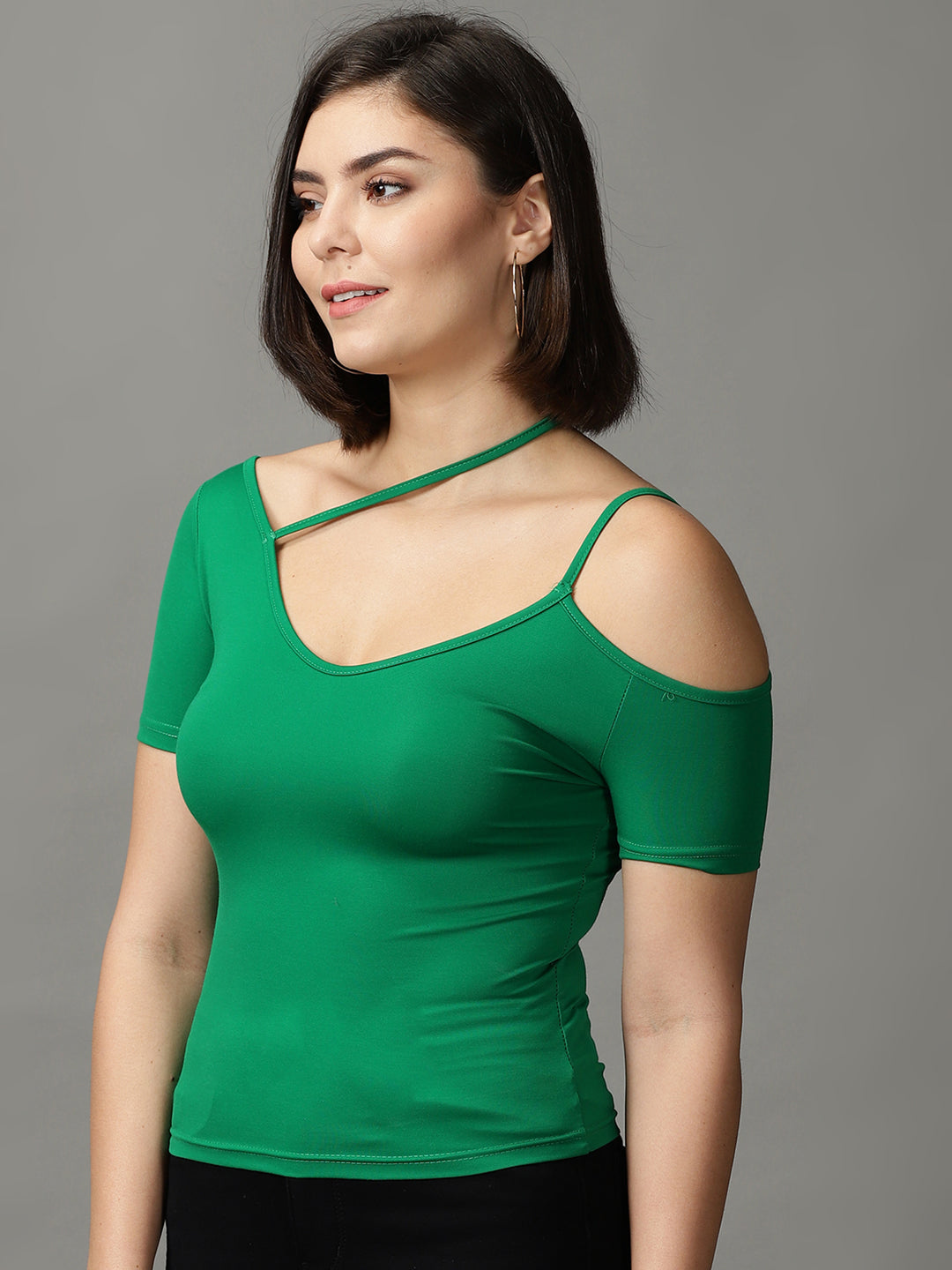 Women's Green Solid Fitted Top