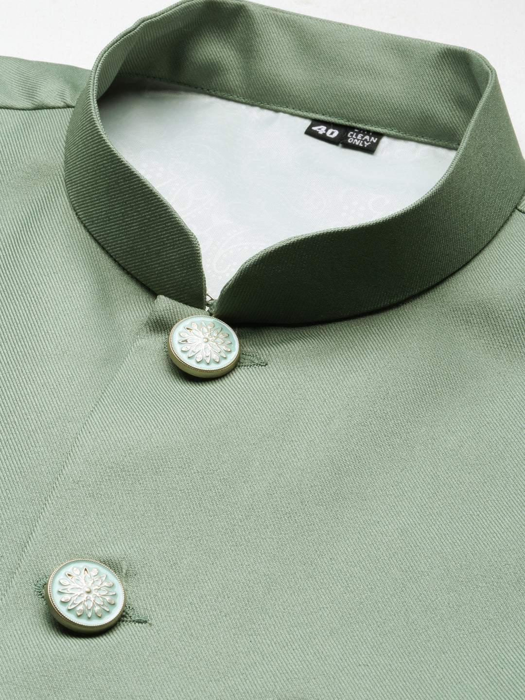 Men Sea Green Mandarin Collar Solid Nehru Jacket