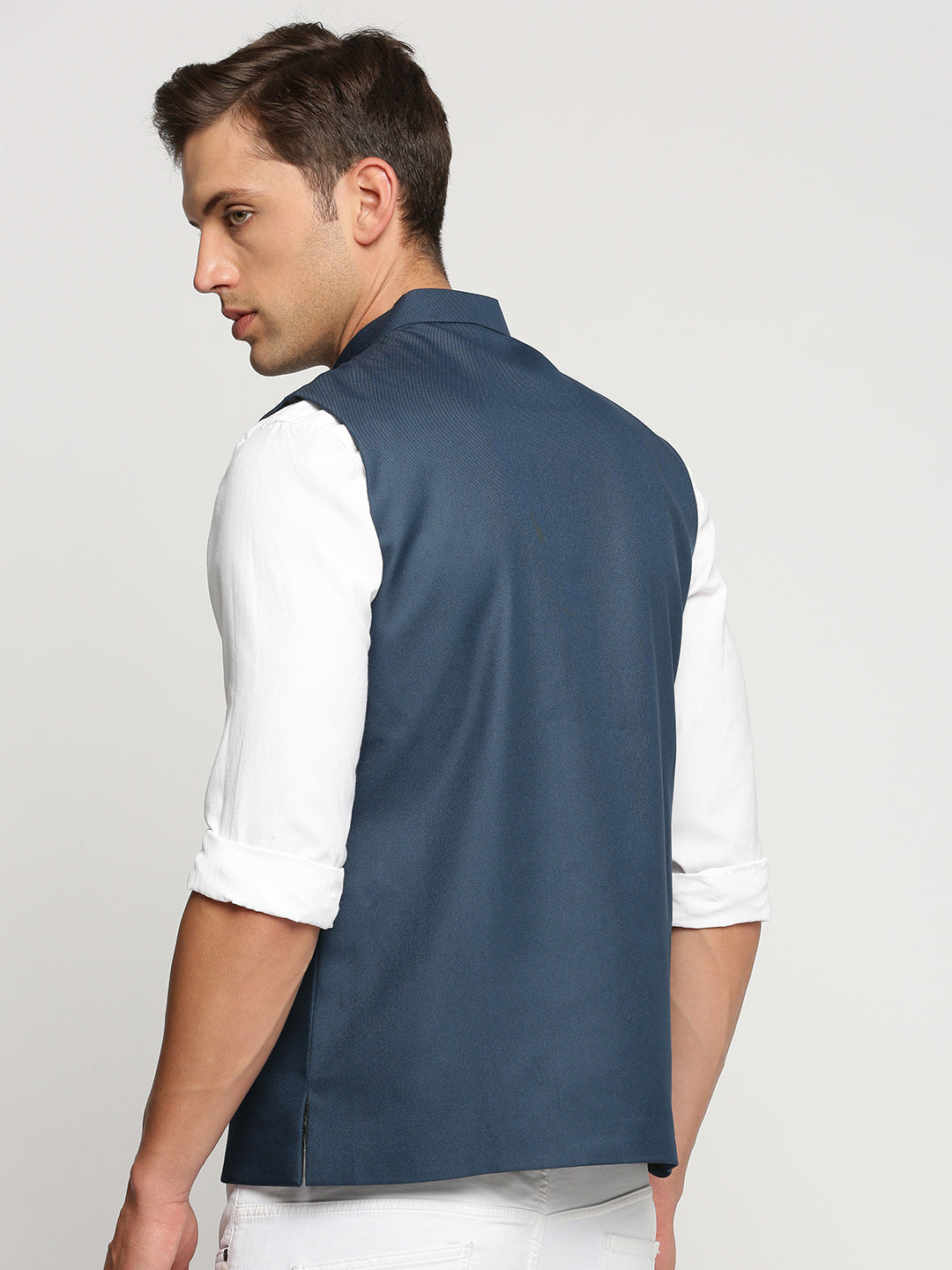 Men's Teal Mandarin Collar Solid Nehru Jacket