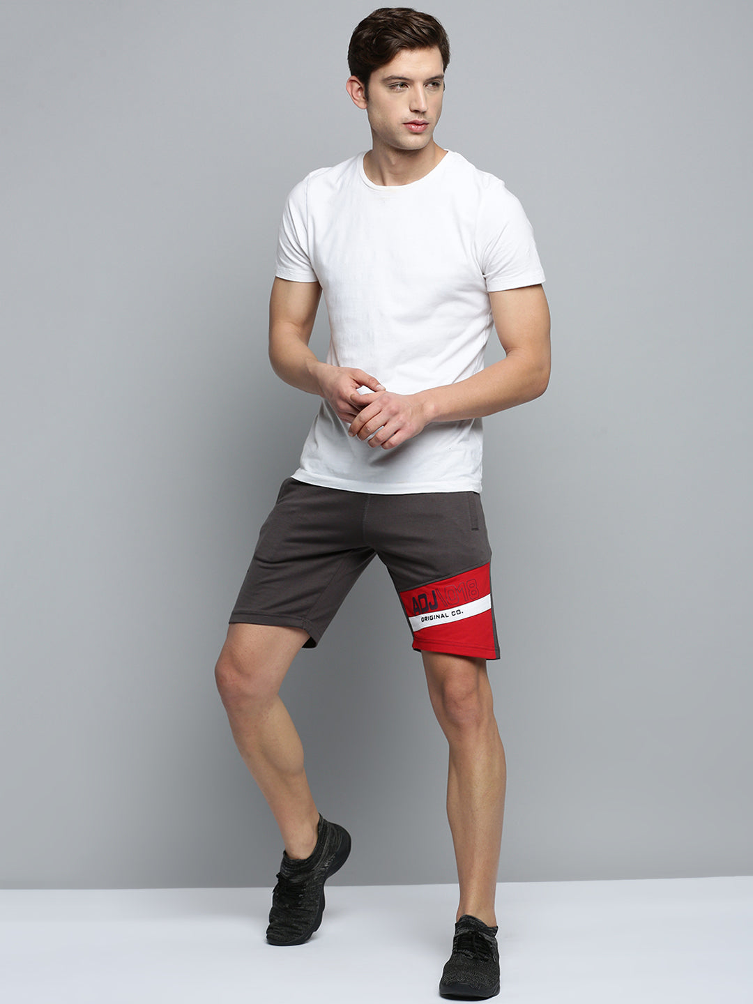 Men Grey Colourblock Casual Shorts
