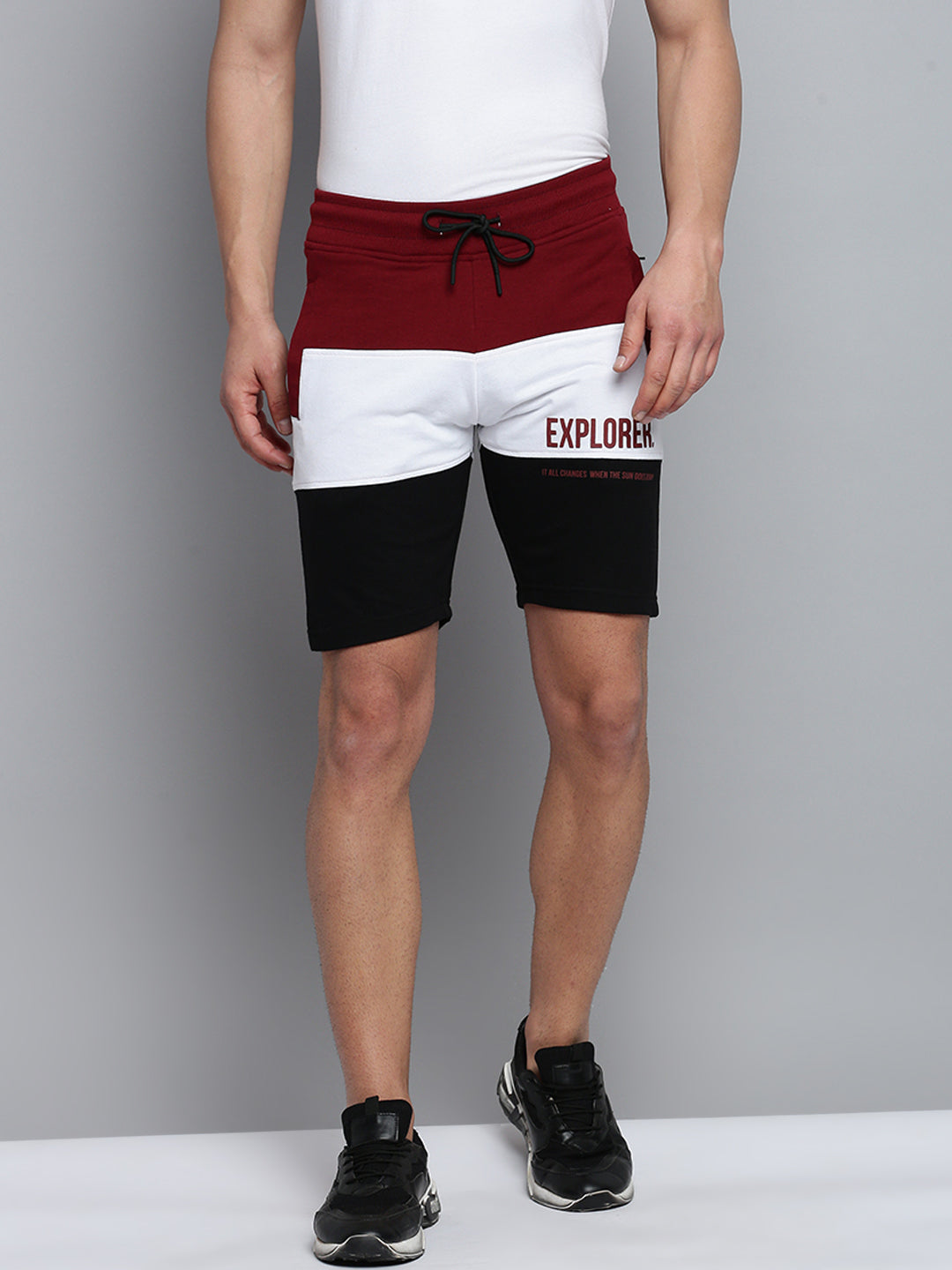 Men Maroon Colourblock Casual Shorts