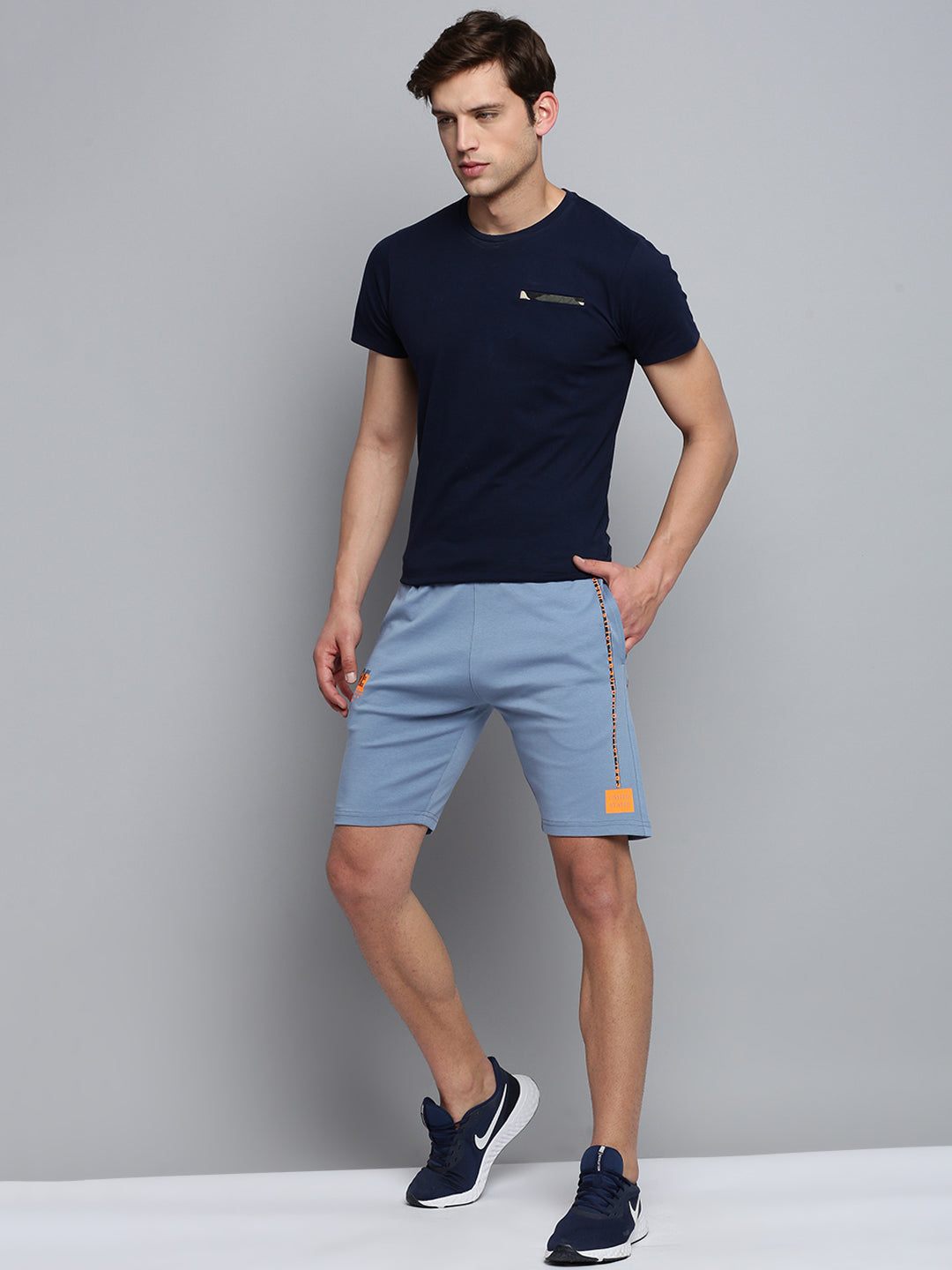Men Blue Solid Casual Shorts