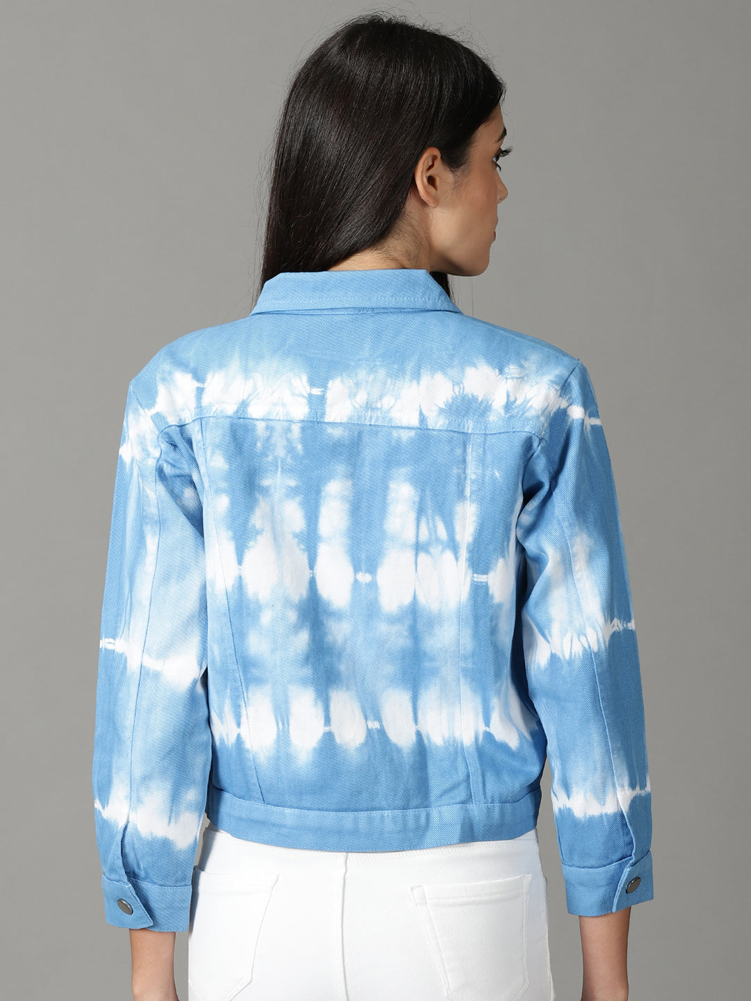 Women's Blue Printed Open Front Jacket