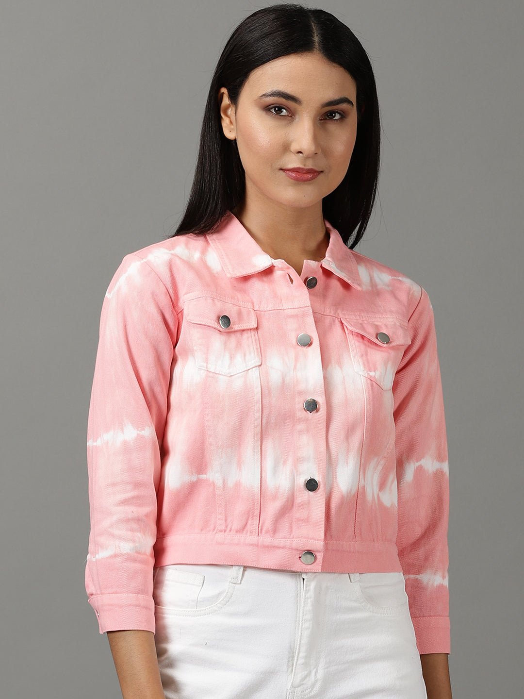 Women's Pink Colourblock Denim Jacket