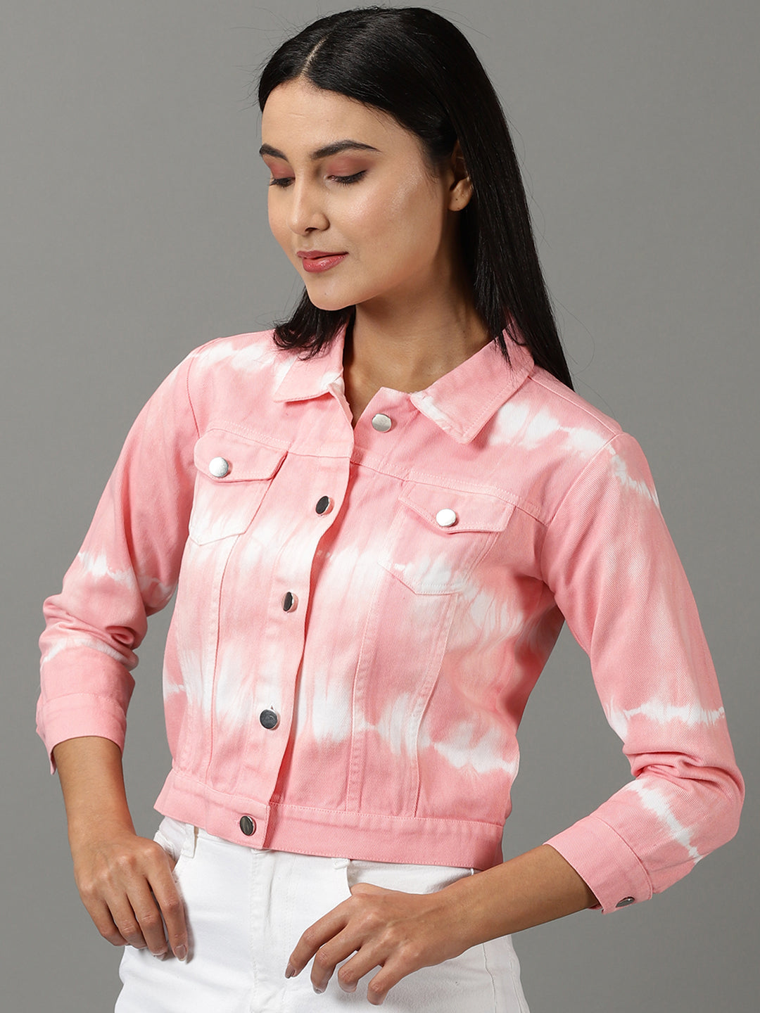 Women's Pink Colourblock Denim Jacket