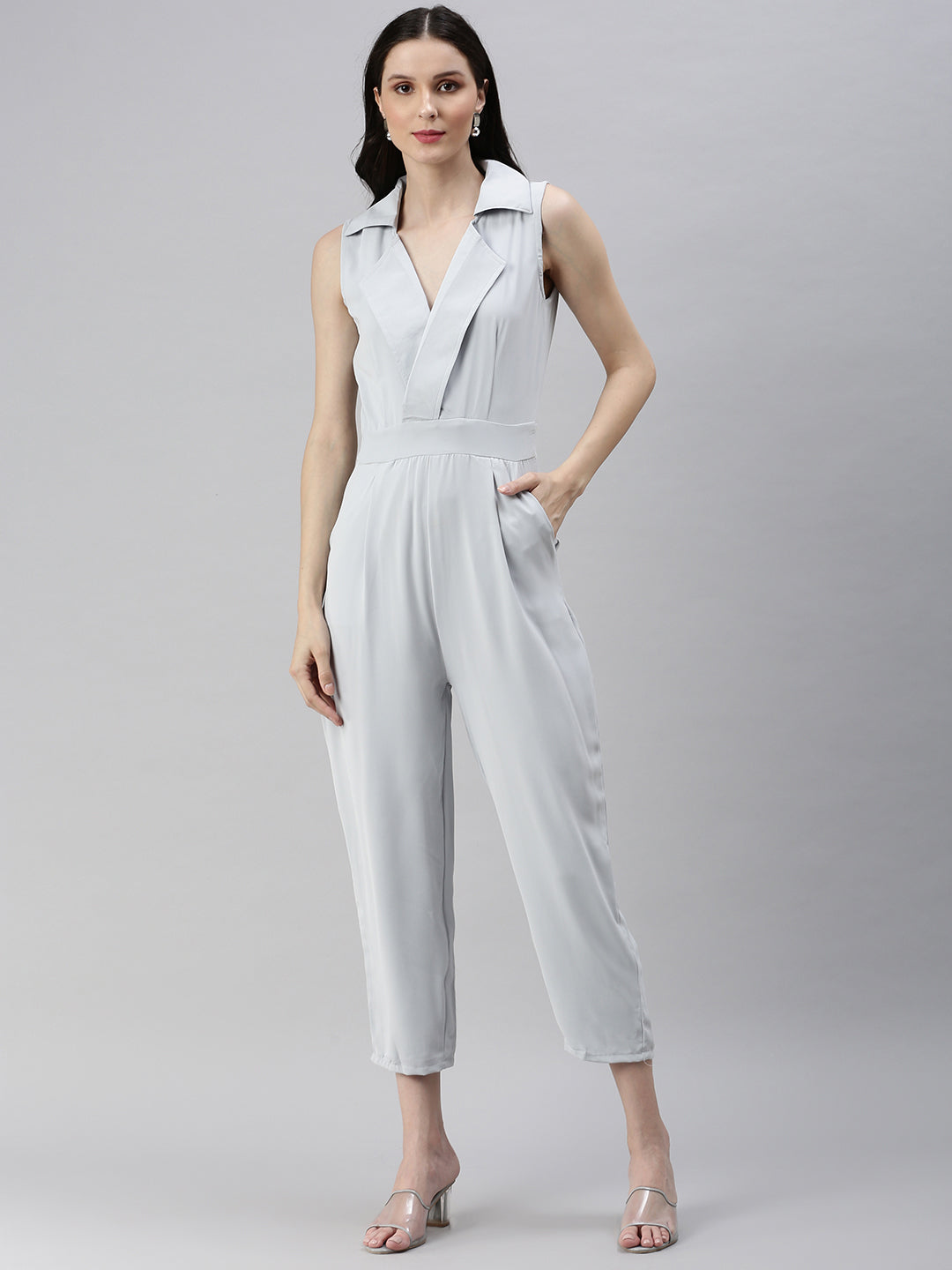 Women's Grey Solid Jumpsuit