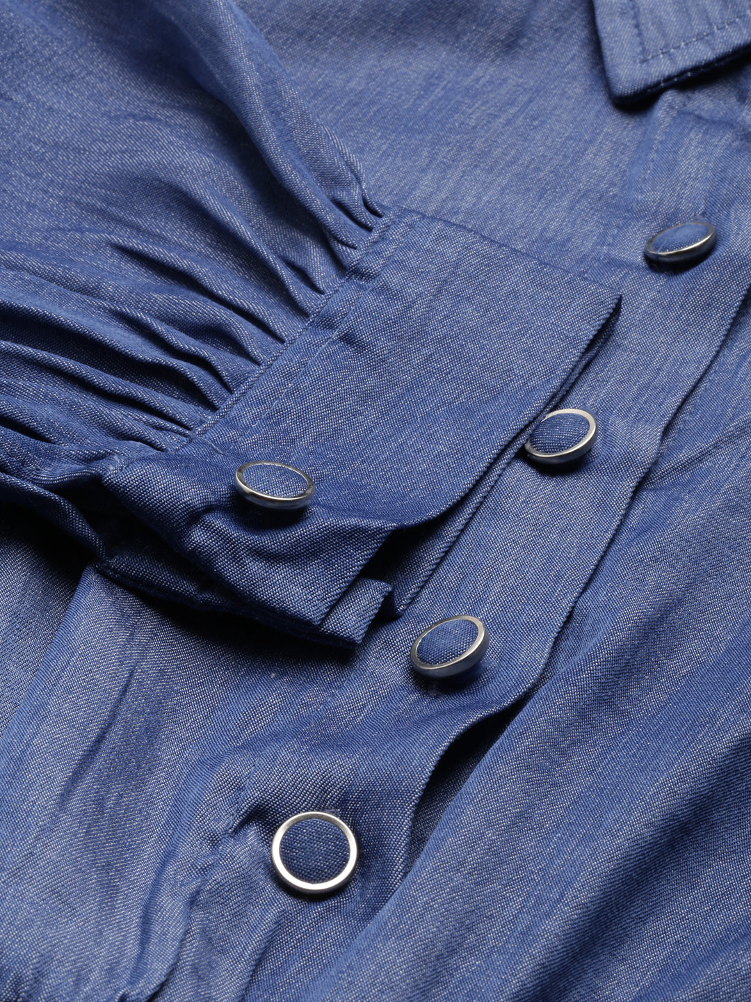 Women Navy Blue Solid Shirt StyleCrop Top