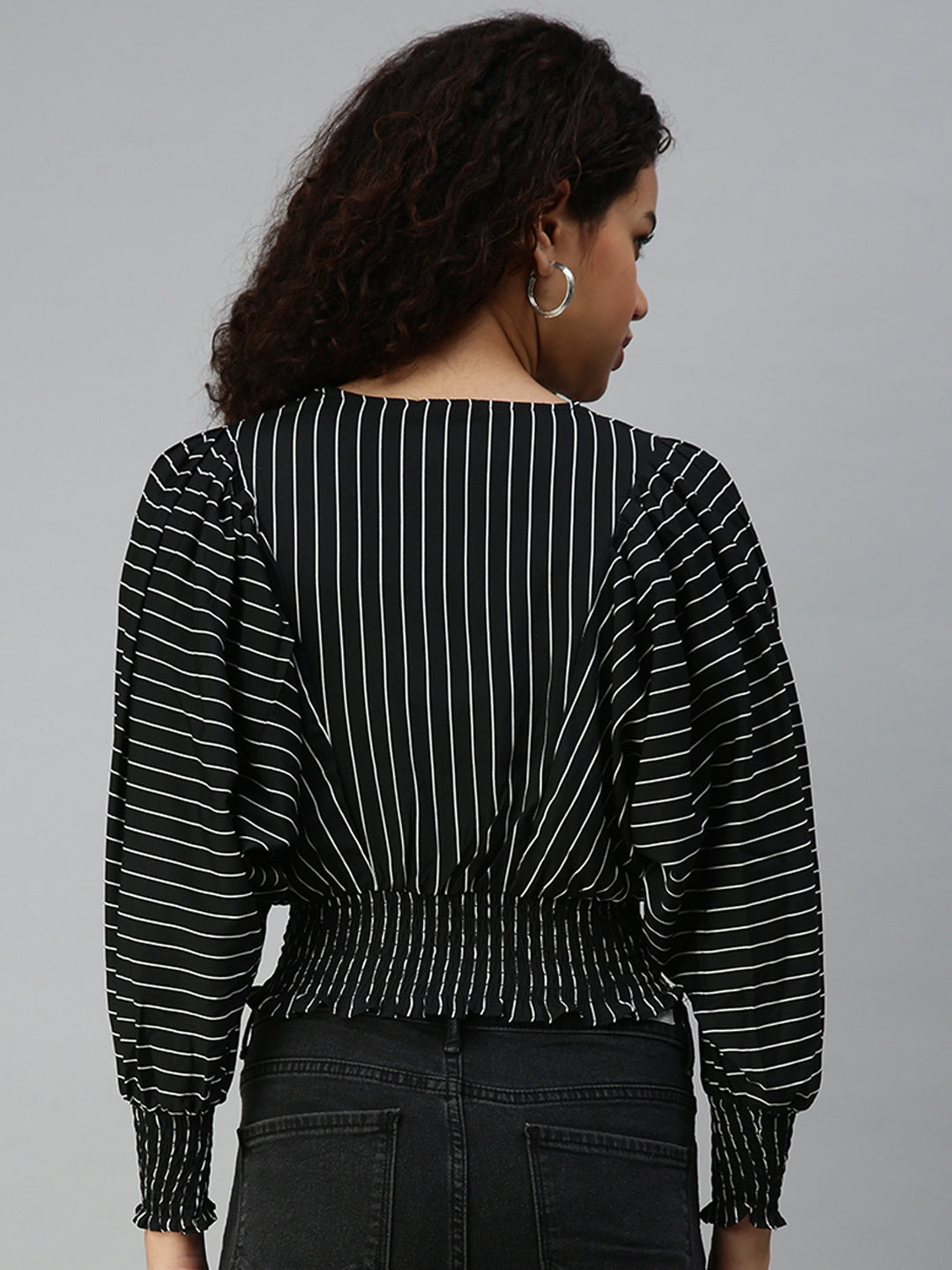 Women Black Striped Crop Corset Top