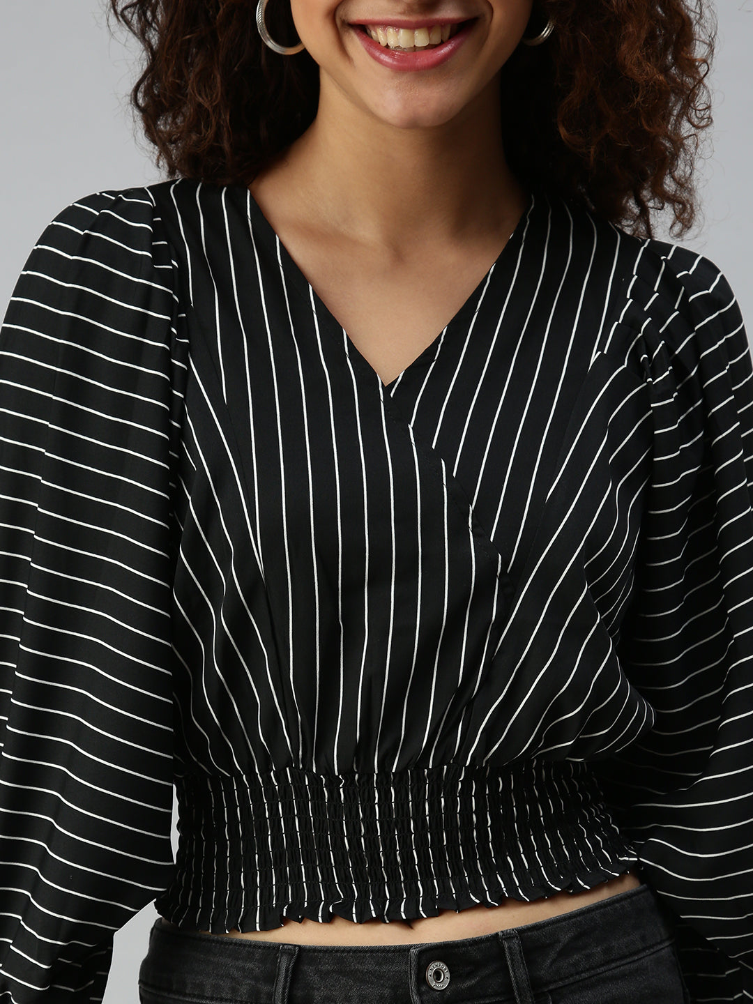 Women Black Striped Crop Corset Top