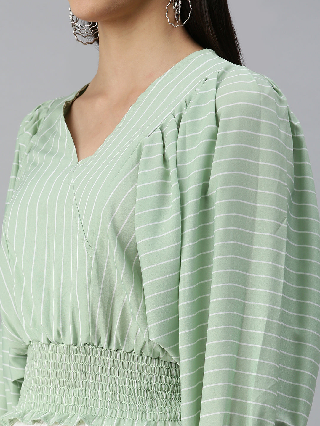 Women Green Striped Crop Corset Top