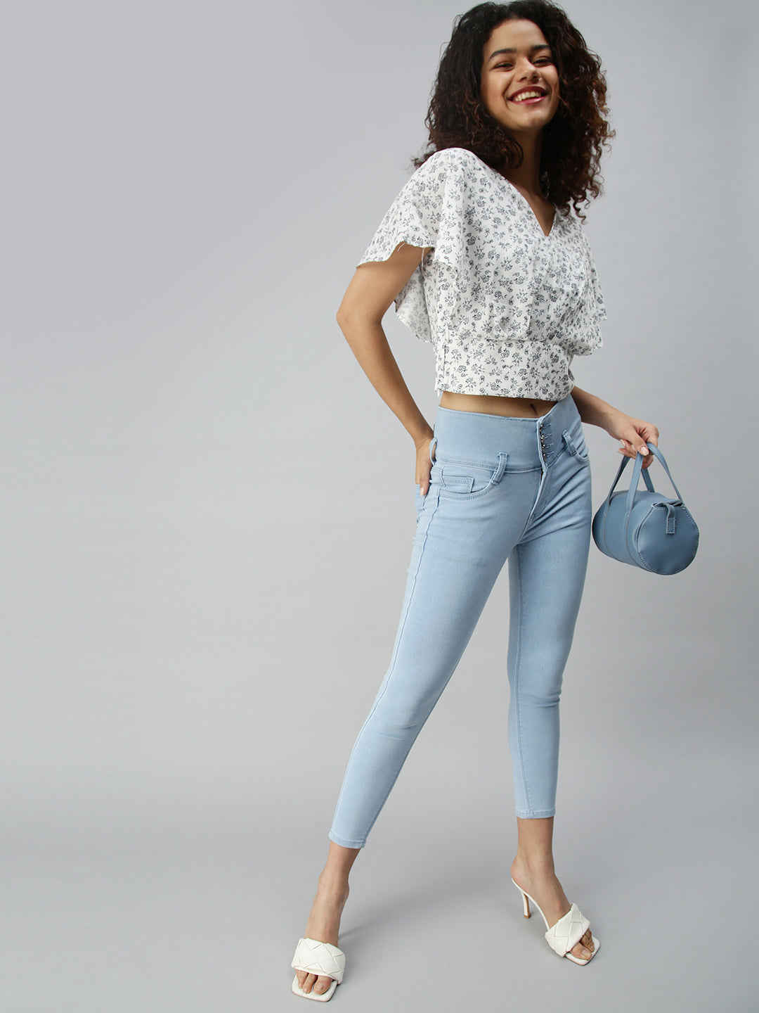 Women White Printed Crop Styled Back Top