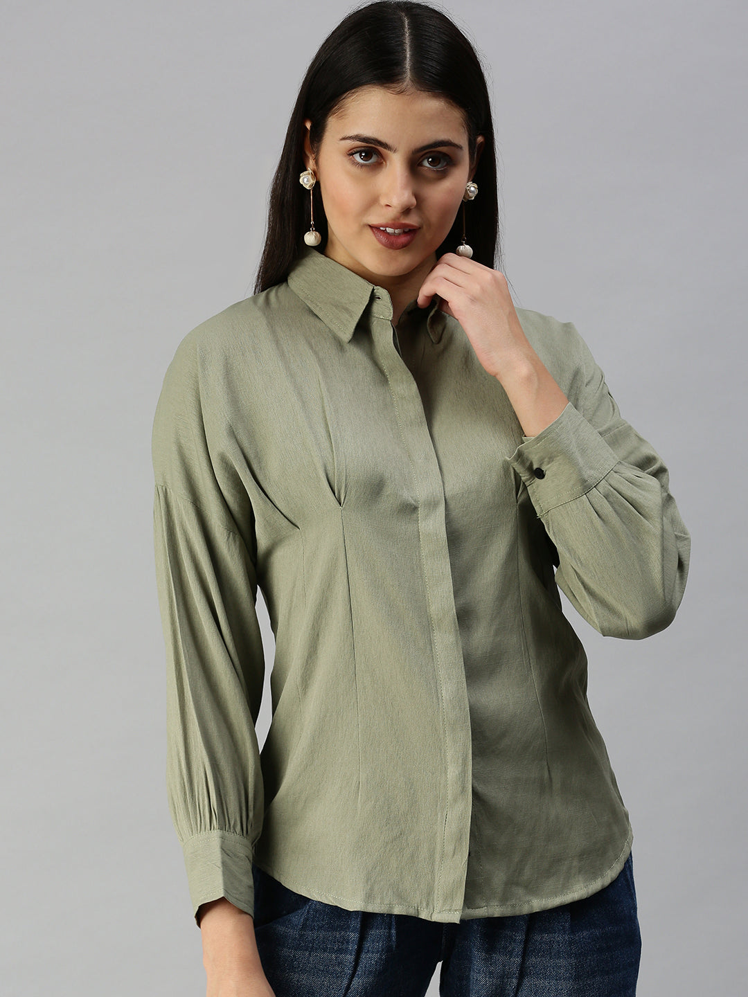 Women's Olive Solid Shirt