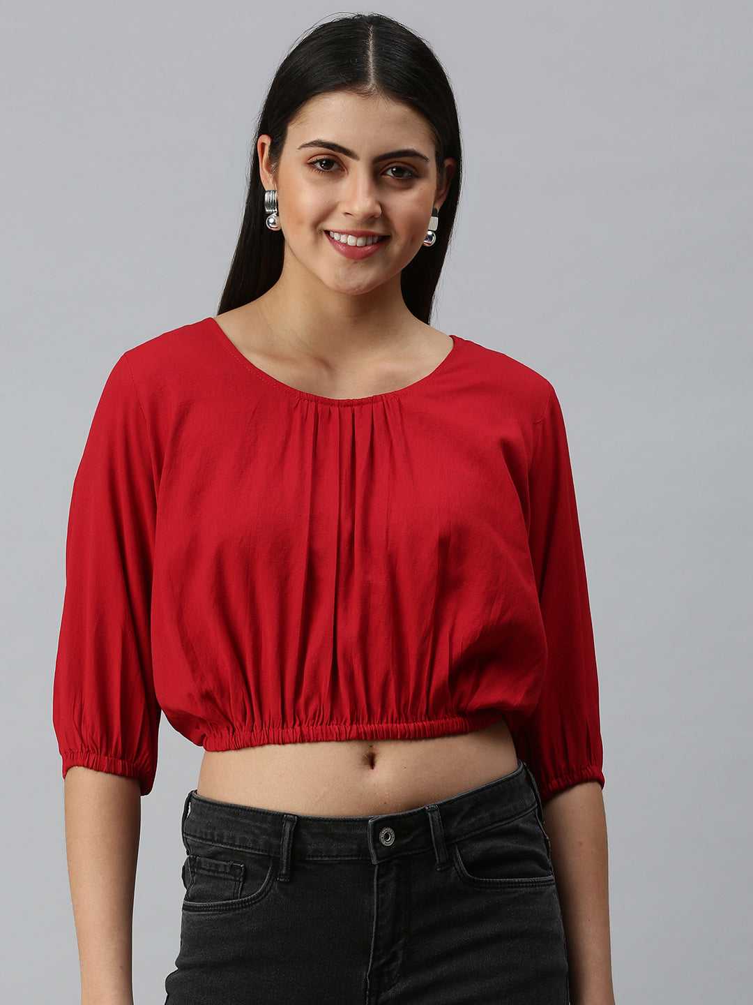 Women's Solid Red Top