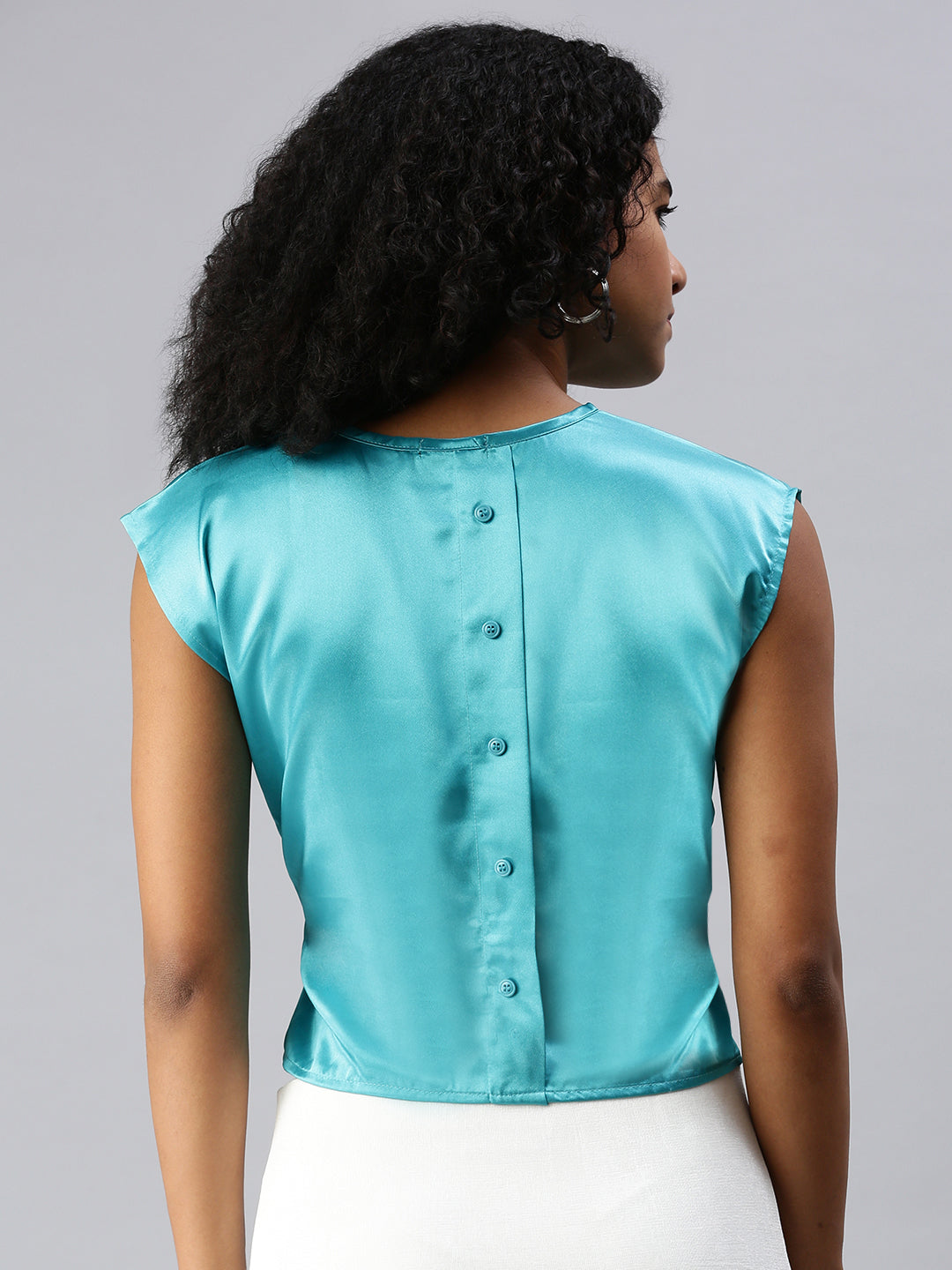 Women Turquoise Blue Printed Corset Top