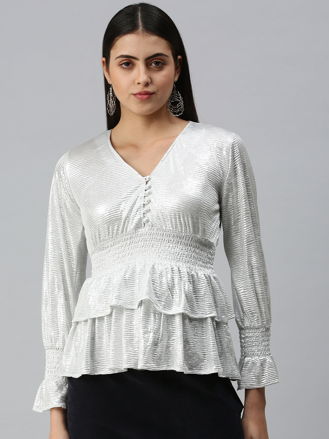 Women's Solid Silver Top