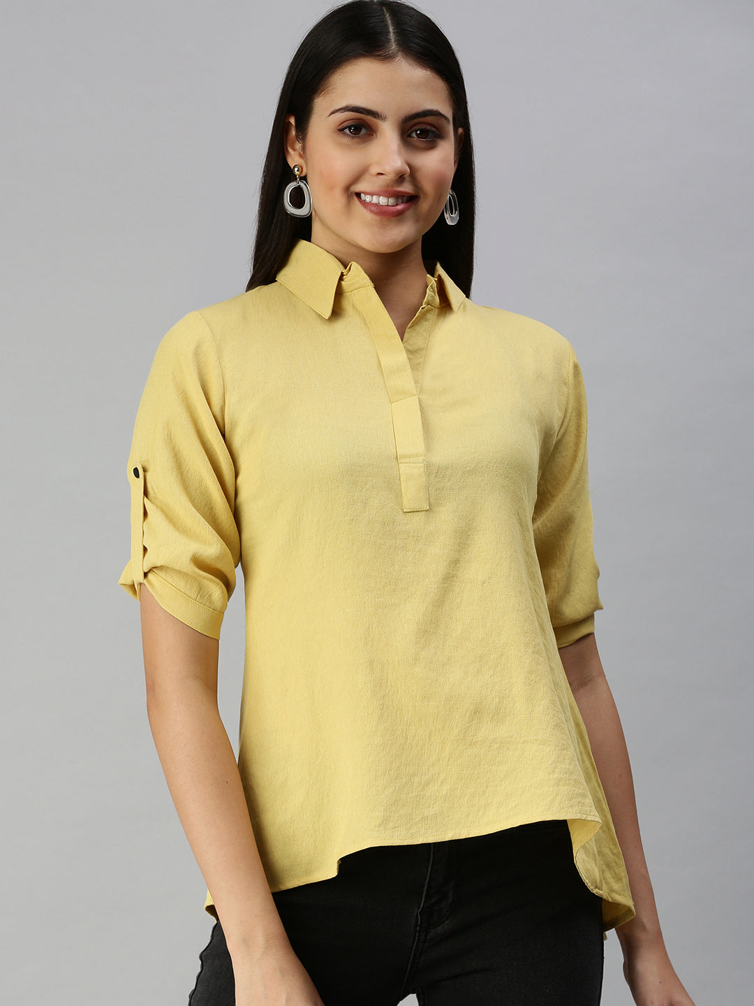 Women's Yellow Solid Shirt