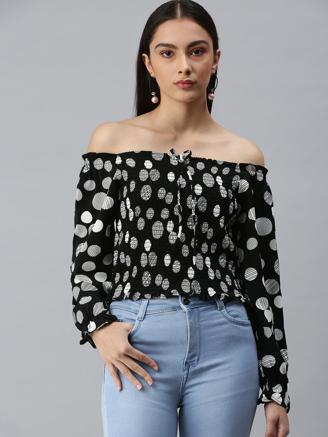 Women Black Printed Fitted Top