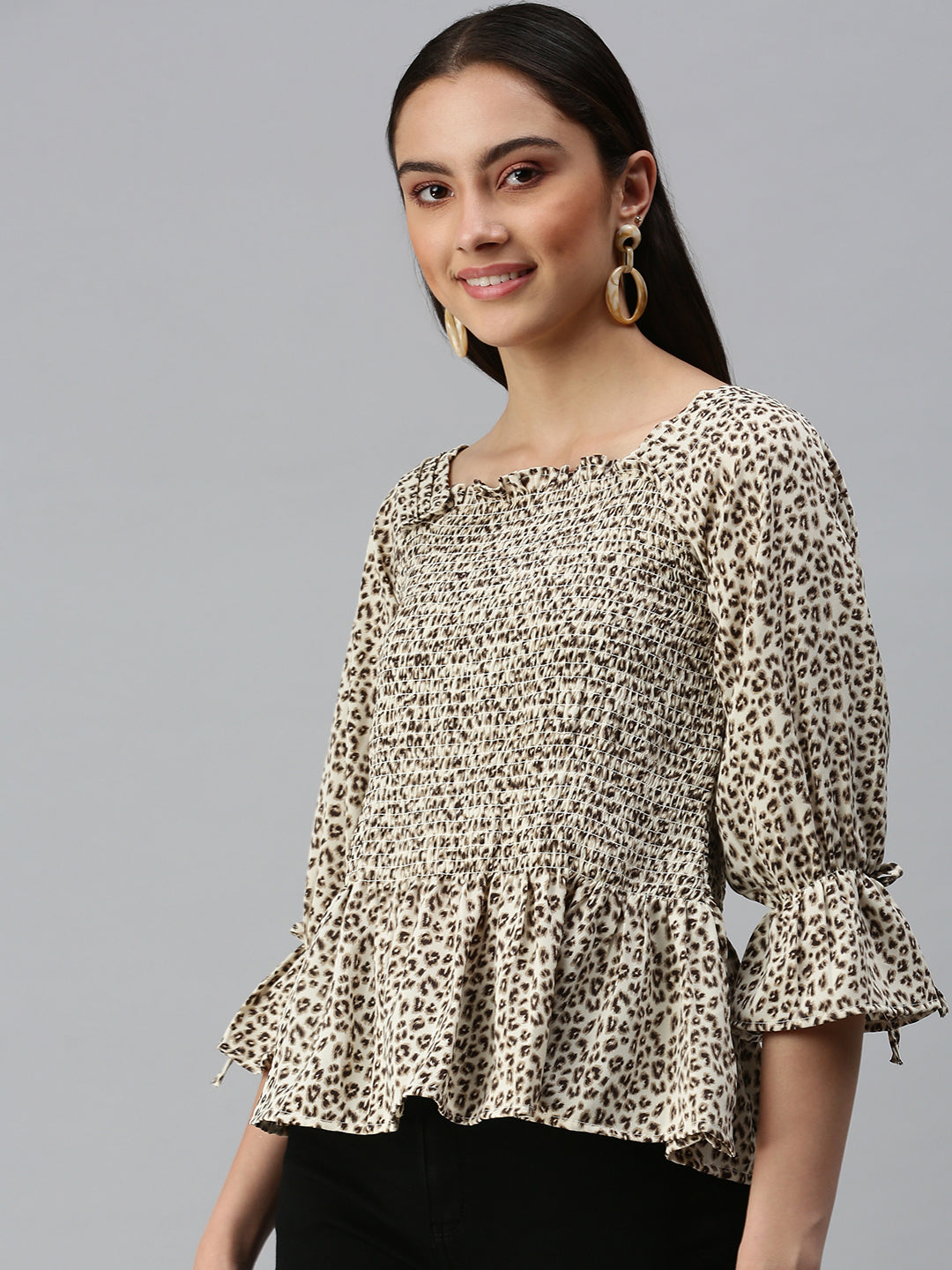 Women's Printed Beige Top