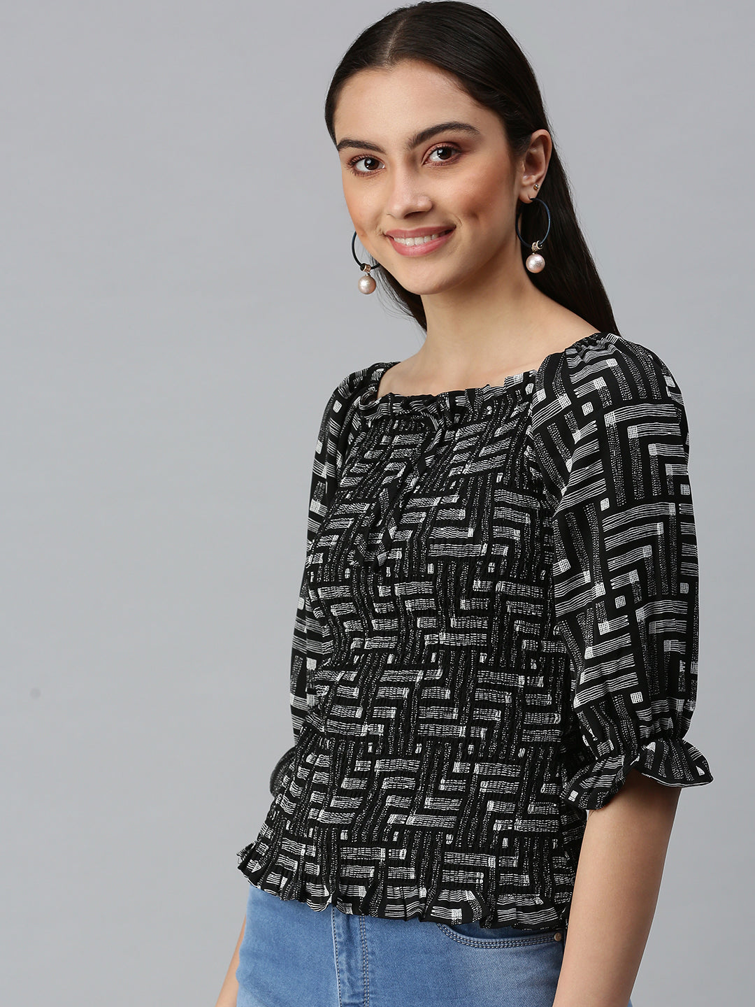 Women's Printed Black Top