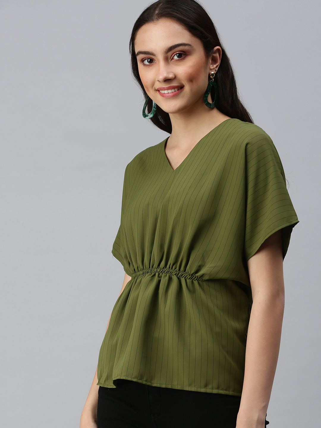 Women's Striped Olive Top